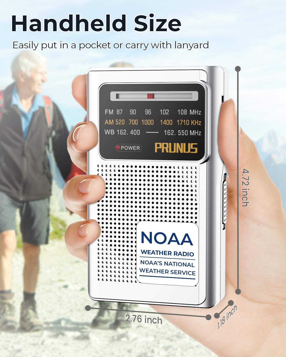 Pocket Noaa Weather Radio, Am Fm Radio Battery Operated By 2 Aa Transistor Radio With Best Reception,Stereo Earphone Jack, For Emergency,Hurricane,Running, Walking,Home (Silver) Prunus