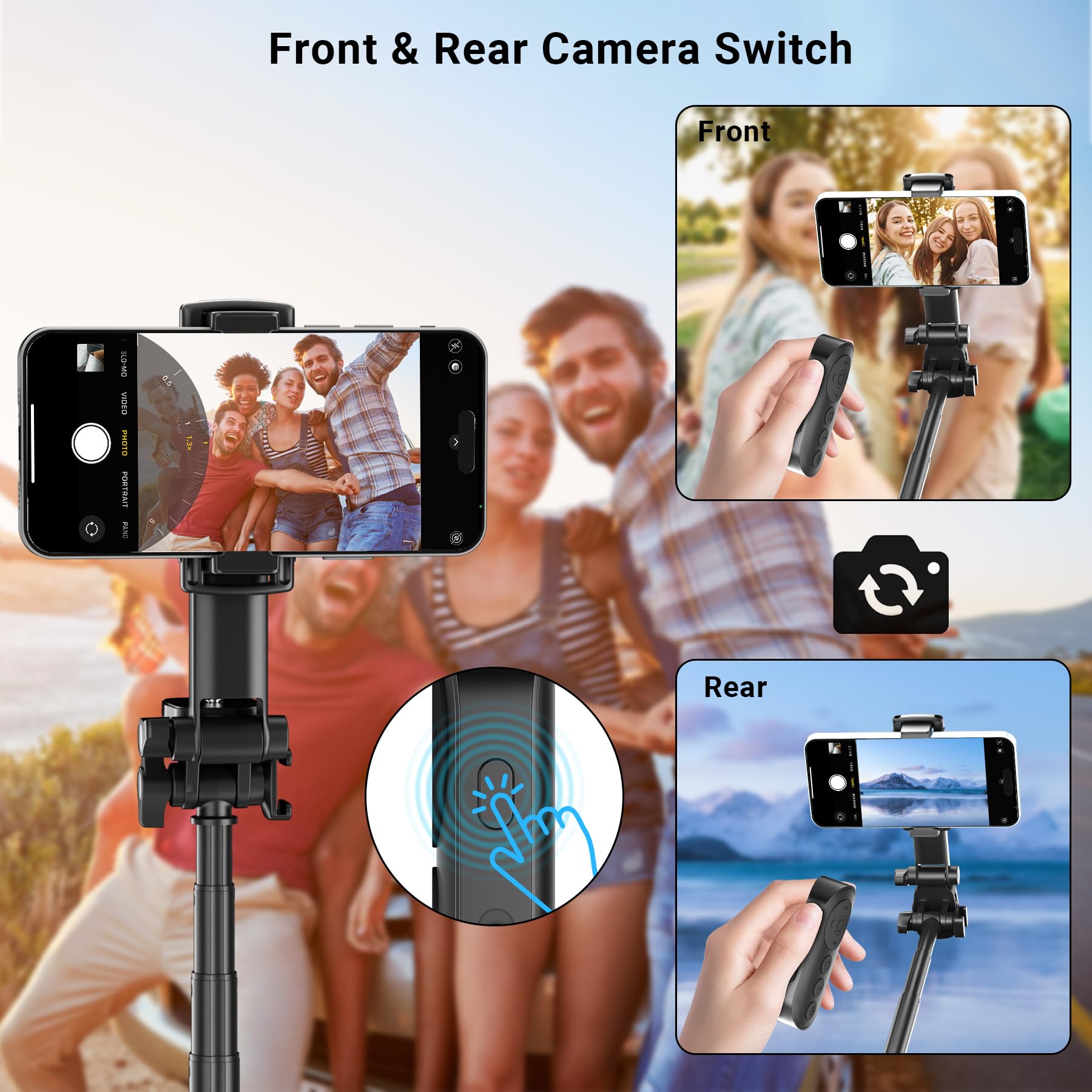 Wireless Camera Remote Control With Zoom For Iphone & Android, Versatile Shutter With Front/Rear Camera Switch For Photo & Video