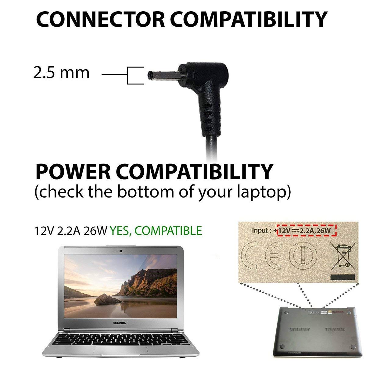 26W 12V 2.2A Ac Charger For Samsung Chromebook 3 Xe500C13 Xe501C13 Samsung Chromebook 2 Xe503C12 Xe500C12 Pa-1250-98 Ad-2612Aus