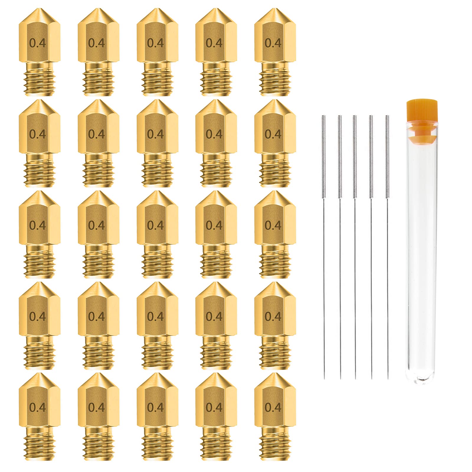 0.4Mm Mk8 Ender 3 Nozzles 25 Pcs 3D Printer Brass Nozzles Extruder For Makerbot Creality Cr 10 With 5 Needles And Metal Storage