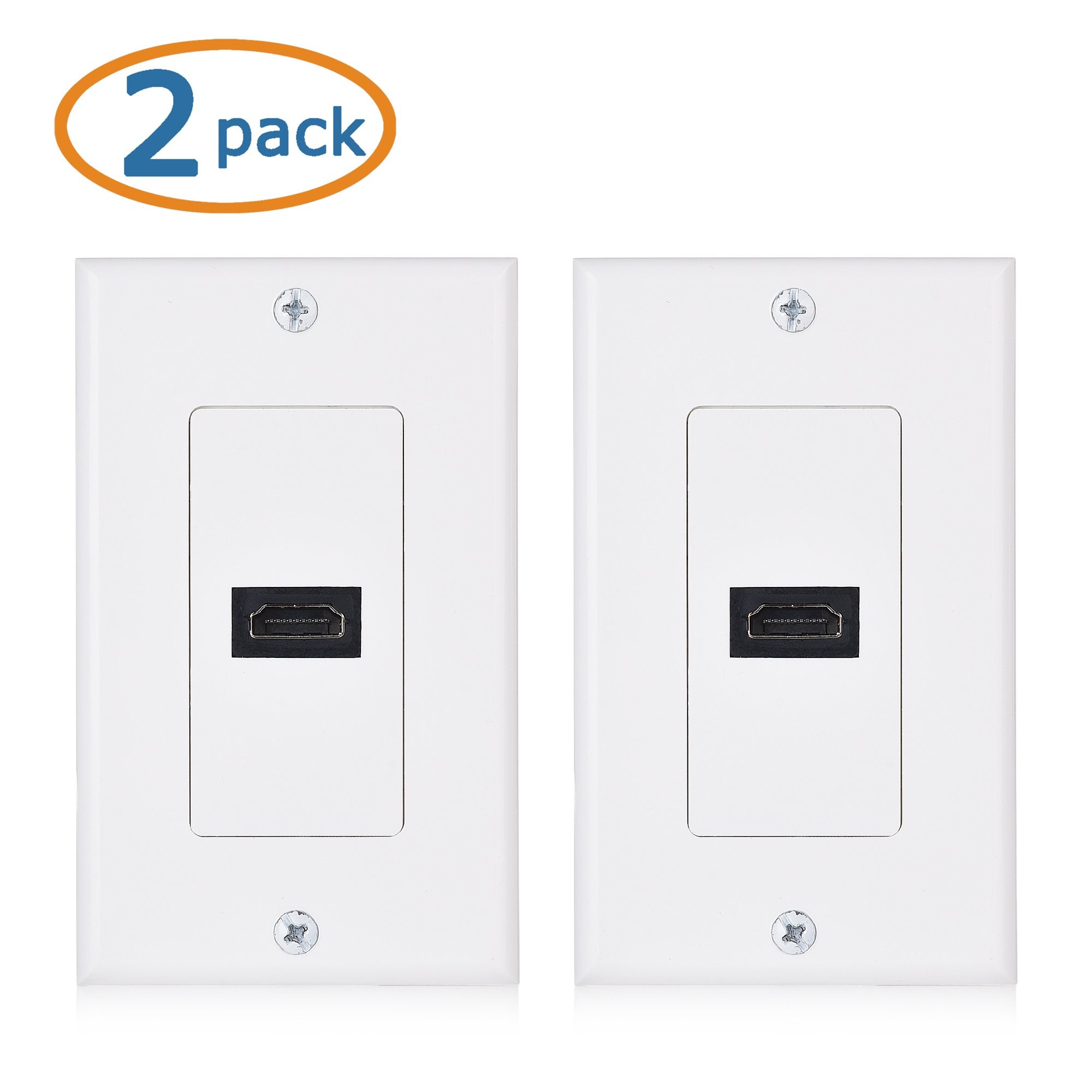 Cable Matters 2 Pack 1 Port HDMI Wall Plate in White (4K UHD, ARC, and Ethernet Pass Thru Support)
