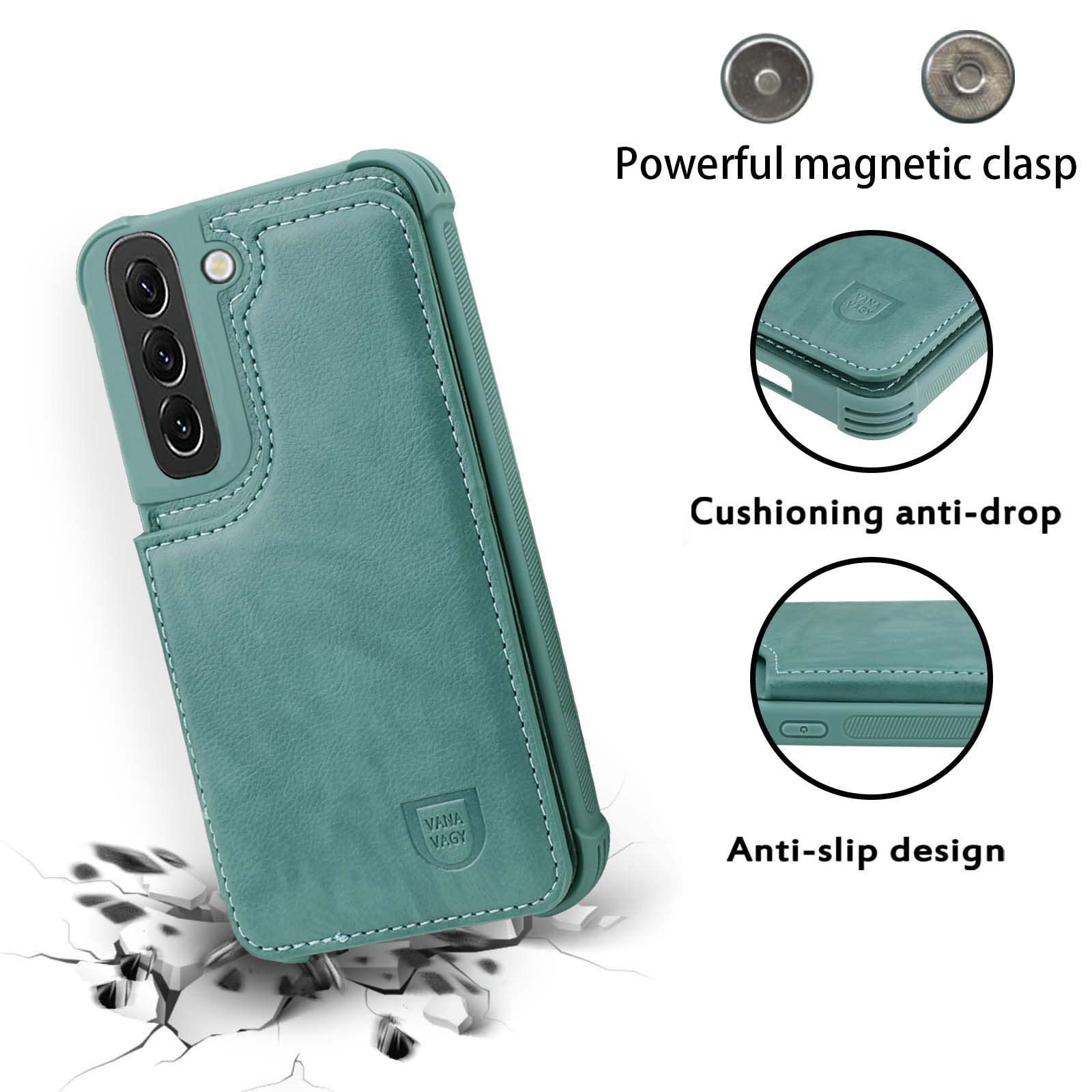 Vanavagy Wallet Case Compatible For Samsung Galaxy S23,Rfid Block Leather Flip Folio Phone Case Fits Magnetic Car Mount With Cre