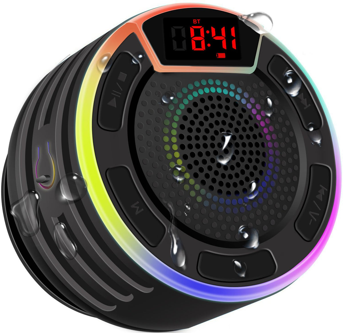 Basspal Bluetooth Speakers, Ipx7 Waterproof Shower Speaker, Portable Speaker With Led Display, Fm Radio, Suction Cup, Light Show, Built In Mic, Best Gifts For Pool Beach Home Party Travel Outdoors
