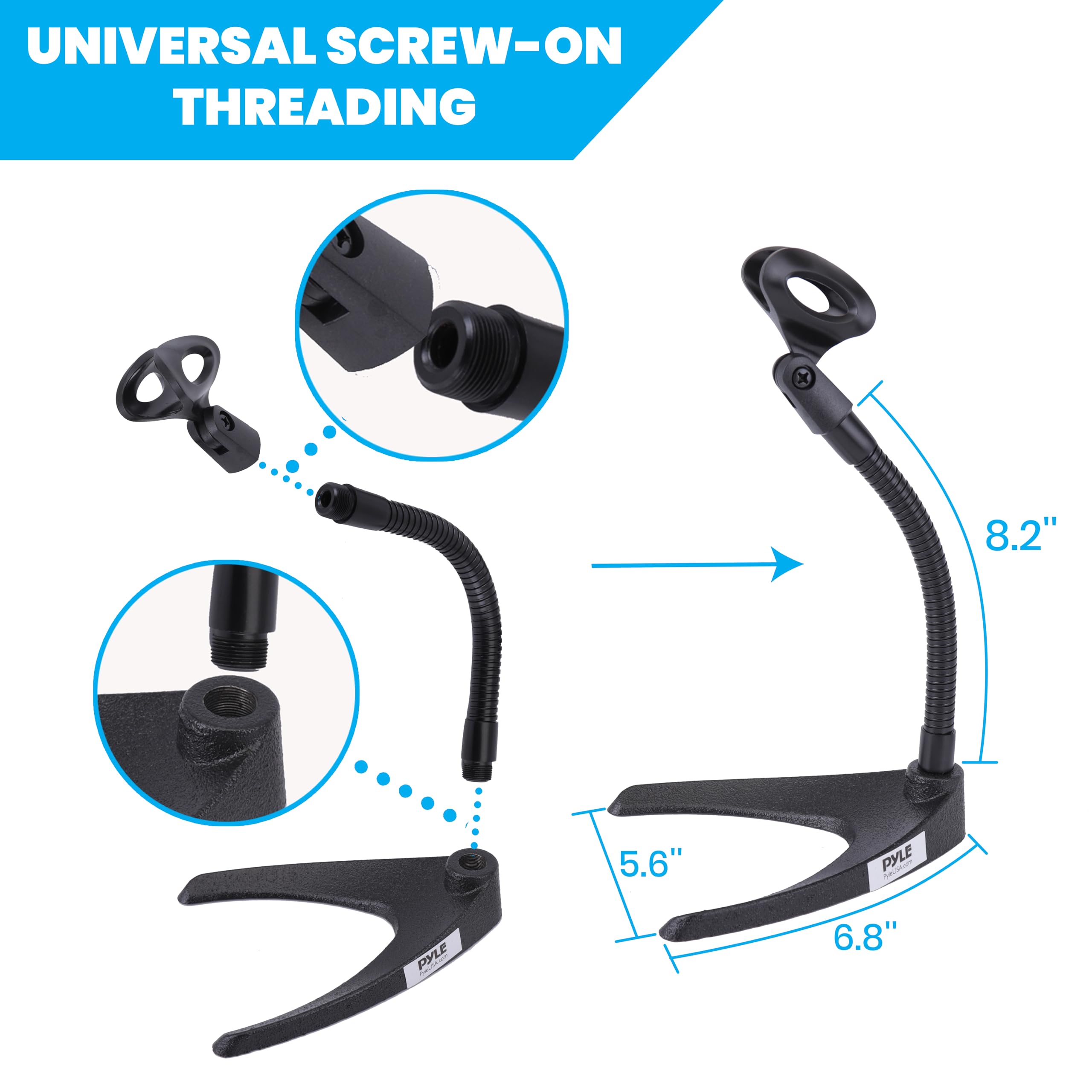 Pyle Desktop Microphone Stand   Universal Tabletop Mic Holder W/ Flexible 8.2'' Inch Gooseneck Mount And Solid U Shape Base   Pe