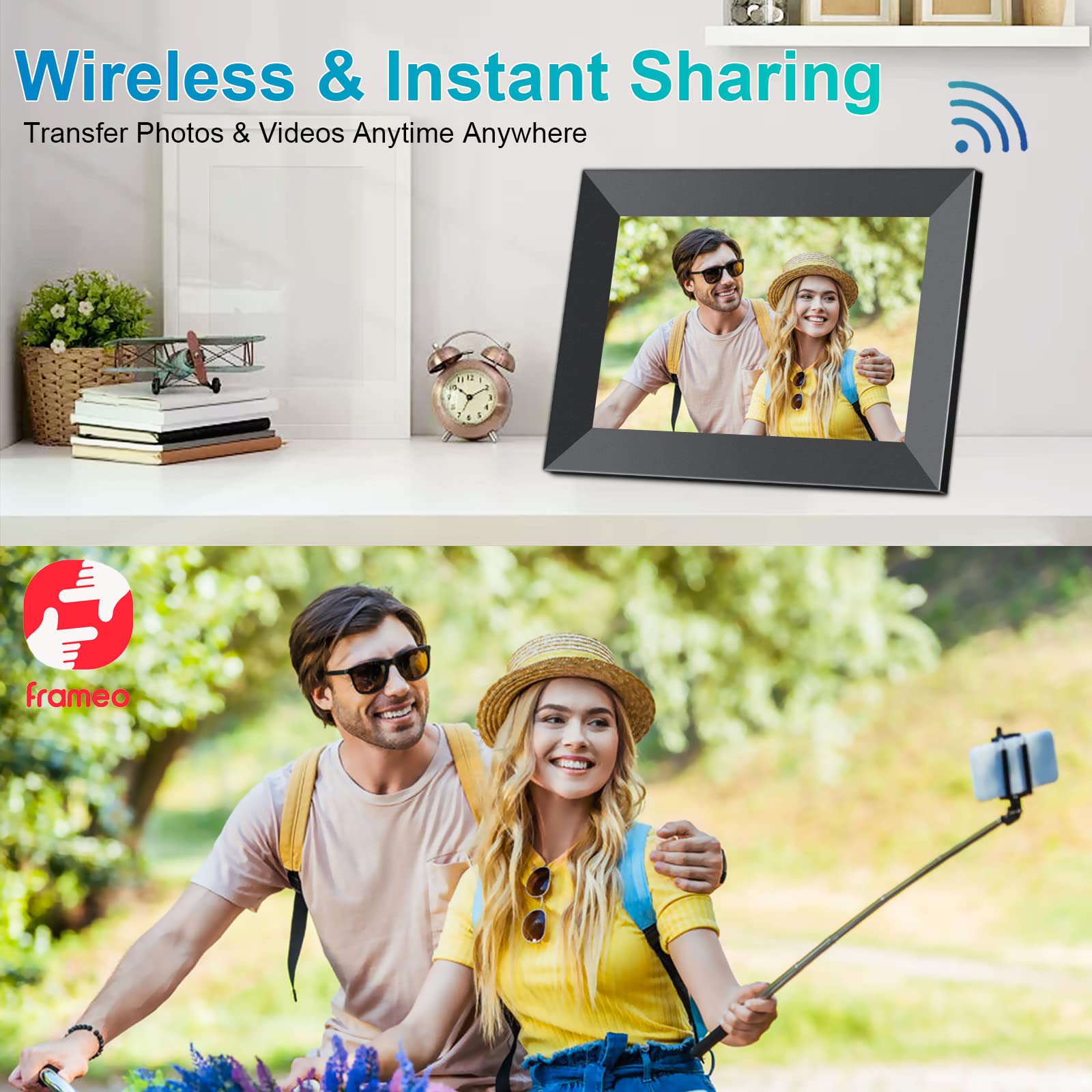 Frameo 10.1 Inch Wifi Digital Picture Frame With 1280 * 800P Ips Touch Screen Hd Disply,Video Clips And Slide Show,Auto Rotate, Wall Mountable,Send Photos Instantly From Anywhere With Via Frameo App