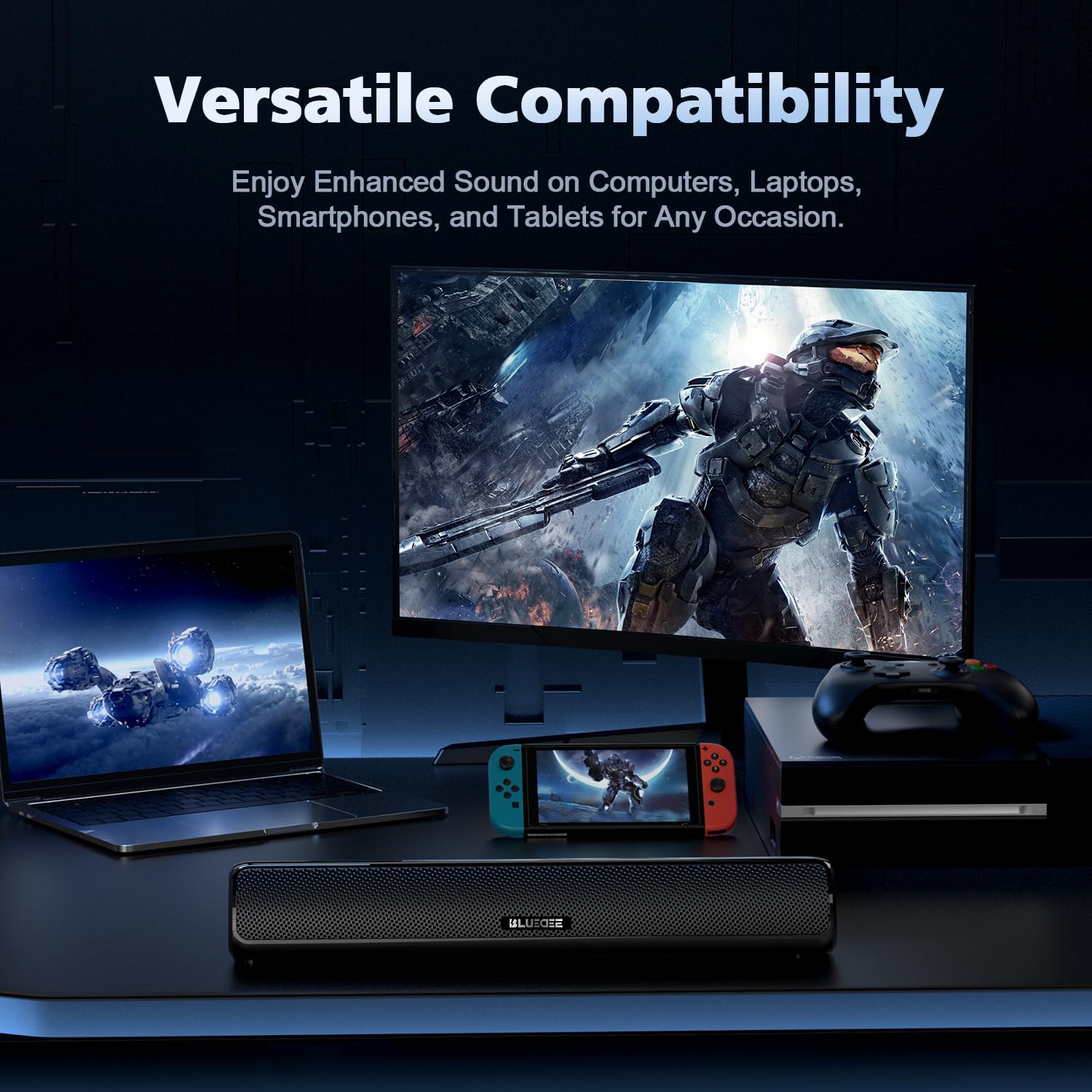 Computer Speakers For Desktop Pc, Hifi Stereo Poratble Bluetooth Speaker, Computer Soundbar, 3.5Mm Aux-In Computer Sound Bar Wit