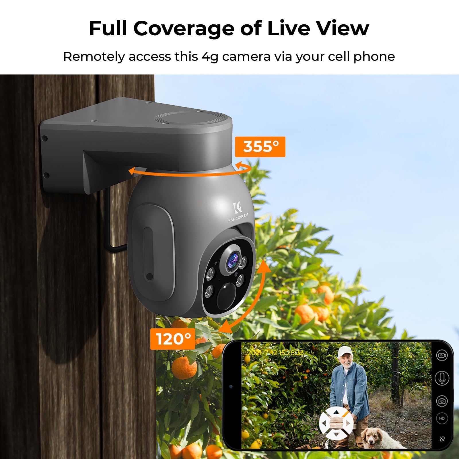 K&F Concept 3G/4G Lte Cellular Security Camera With Sd&Sim Card (Verizon/At&T/T Mobile), No Wifi Needed, Solar Powered, 2K Live Video, 360� Ptz, Color Night Vision, 2 Way Talk, Motion&Siren Alert