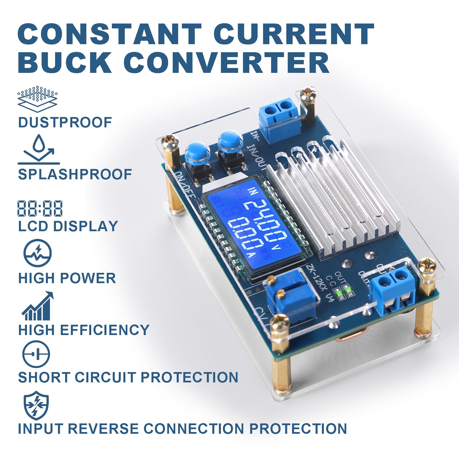 Drok Dc Buck Converter, 5.3V-32V To 1.2V-32V 12A Adjustable Power Supply, 5V 9V 12V 24V 30V 32V Step Down Voltage Regulator With