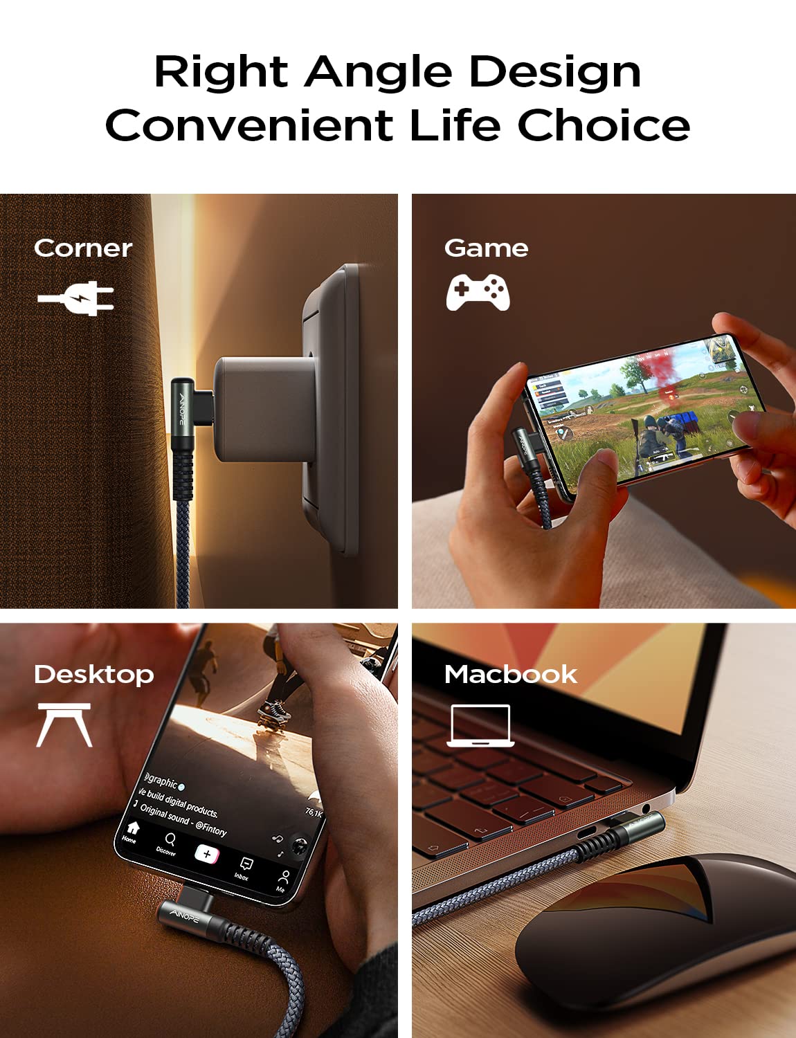 Ainope 240W High Speed Usb C Cable [10Ft] Usbc To Usbc Cable, Right Angle C To C Cable Fast Charging Compatible With Iphone 16 P