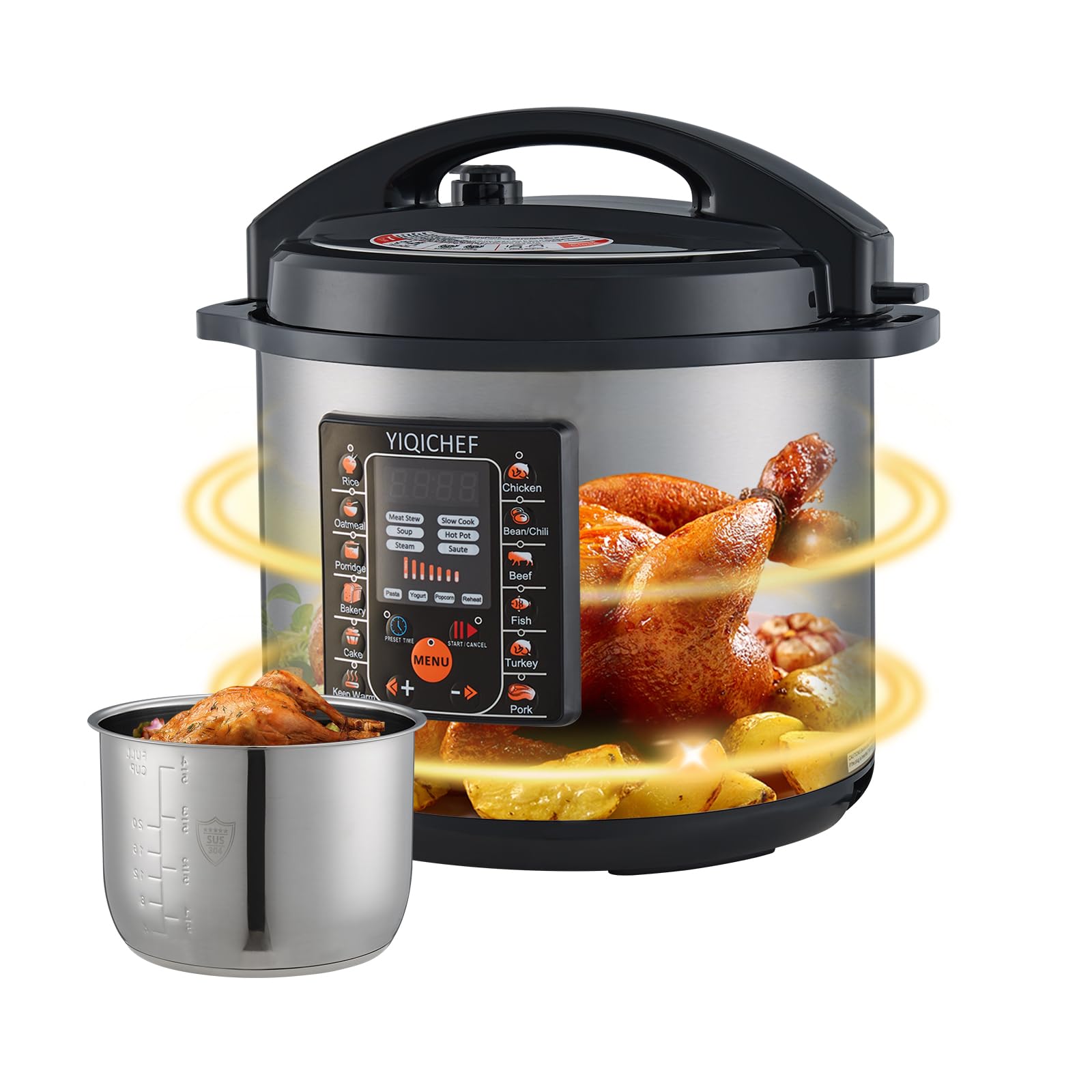 12L/12.8Qt Commercial Electric Pressure Cooker, Digital Control, 304 Stainless steel Inner Pot, Serve for 1525 people, 1600W/12