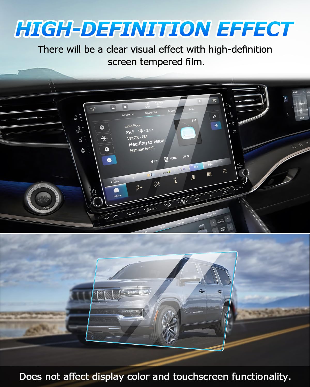 Autorder Custom Fit For 2Pcs Screen Protector Jeep Grand Wagoneer 2022 2023 Accessories 12 Inch Tempered Glass 9H Navigation Tou