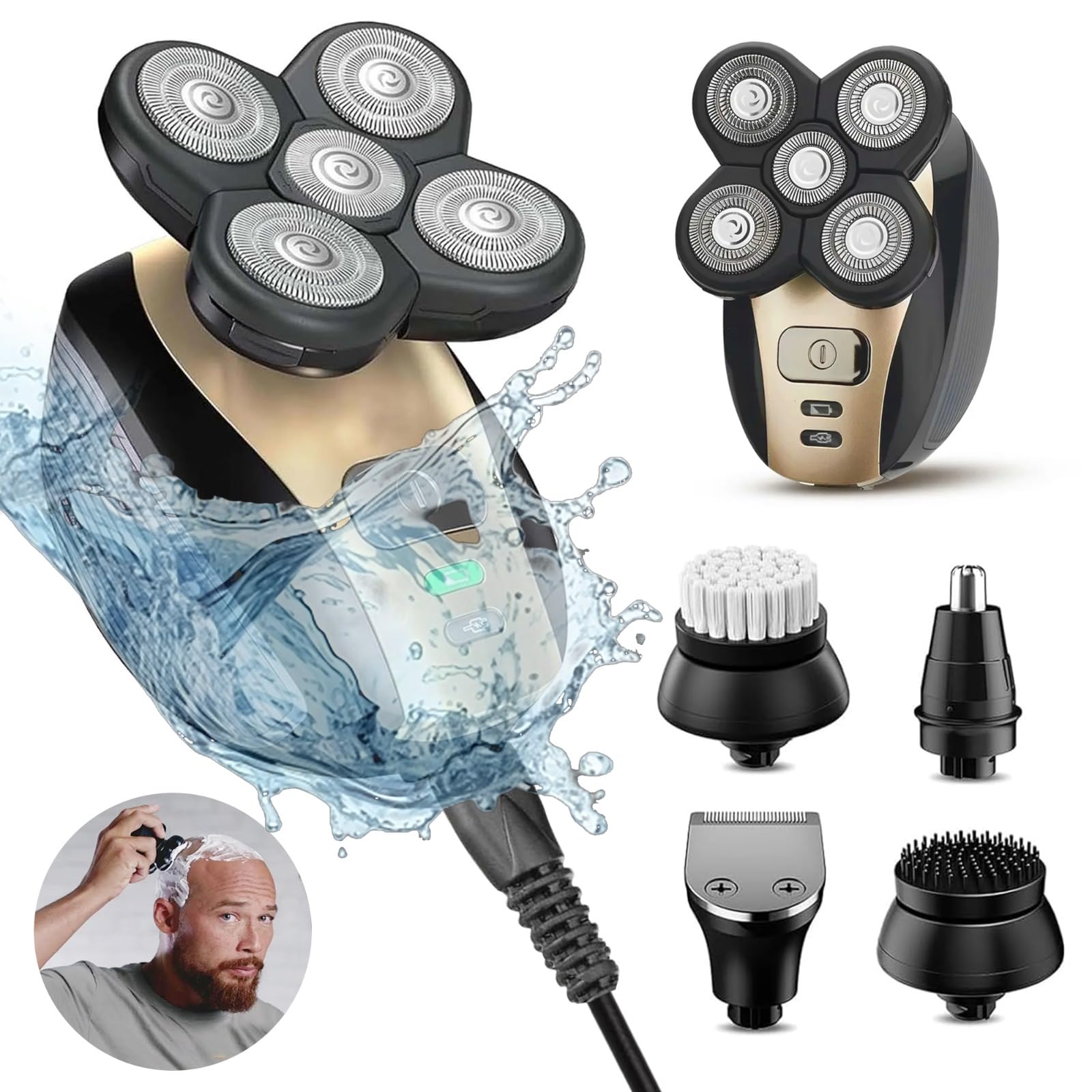 Electric Shaver Bald Head Shaver Head Shaver For Bald Men Electic Razor For Men Waterproof Cordless Trimmer For Nose Ear Face Bo
