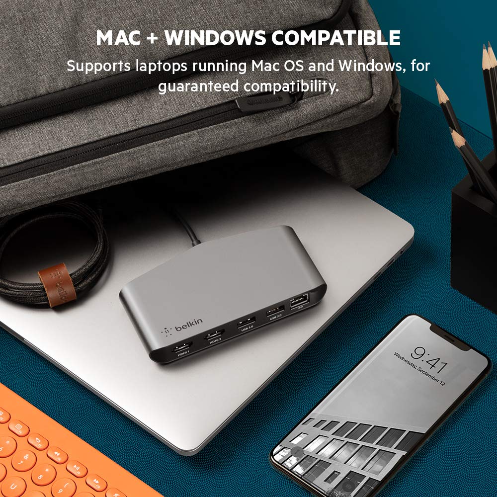 Belkin Thunderbolt 3 Dock Mini HD With Cable   Usb C Hub   Usb C Docking Station For Macos & Windows, Dual 4K @60hz, 40Gbps Transfer Speed, With Ethernet Port, BLACK