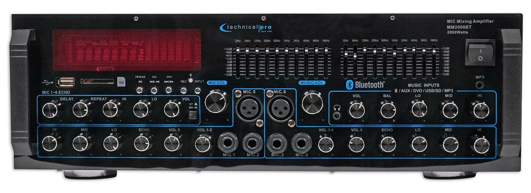 Technical Pro Mm2000Bt Powered Bluetooth Karaoke Mixer Amplifier Amp Sd, Usb