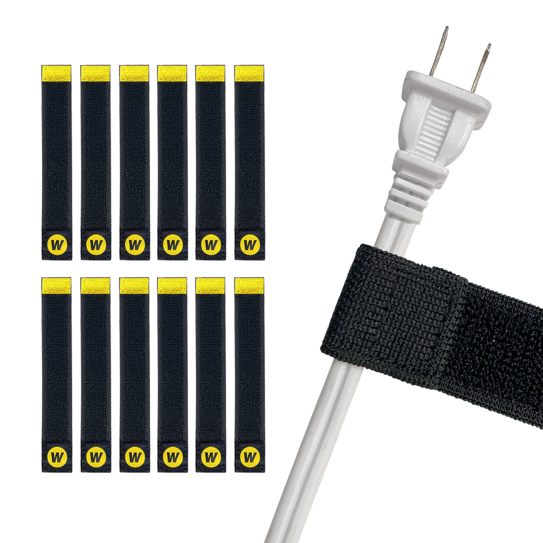 Selfie Straps By Wrap It Storage   6 Inch (12 Pack) Black   Elastic Hook And Loop Cord Organizer Wraps For Phone Charger, Comput