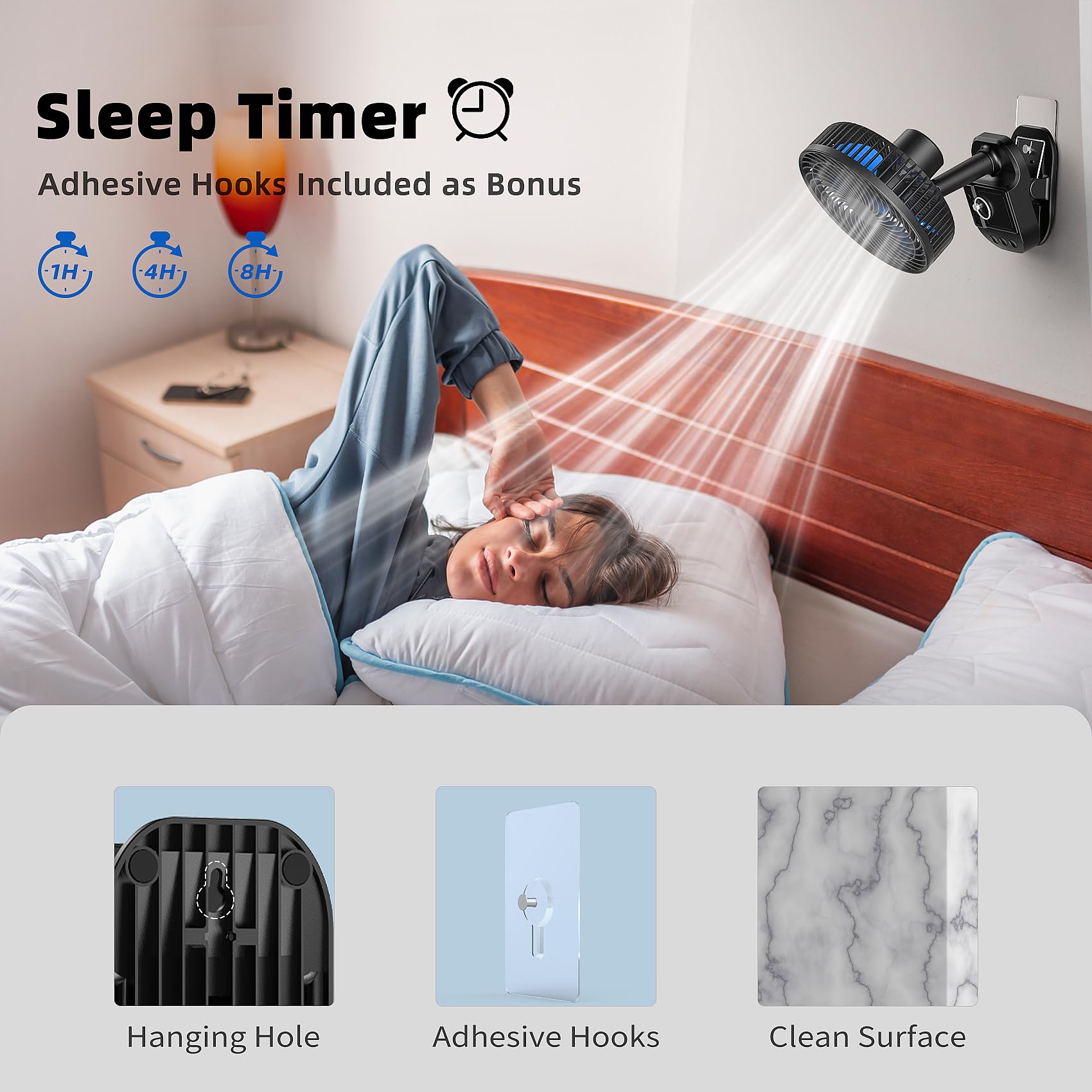 Atengeus 4 In1 Usb Fan, 8    Clip Fan, 10000Mah Rechargeable Table Fan, 5 Speeds Battery Operated Fan, 45/90 Automatic Rotation,