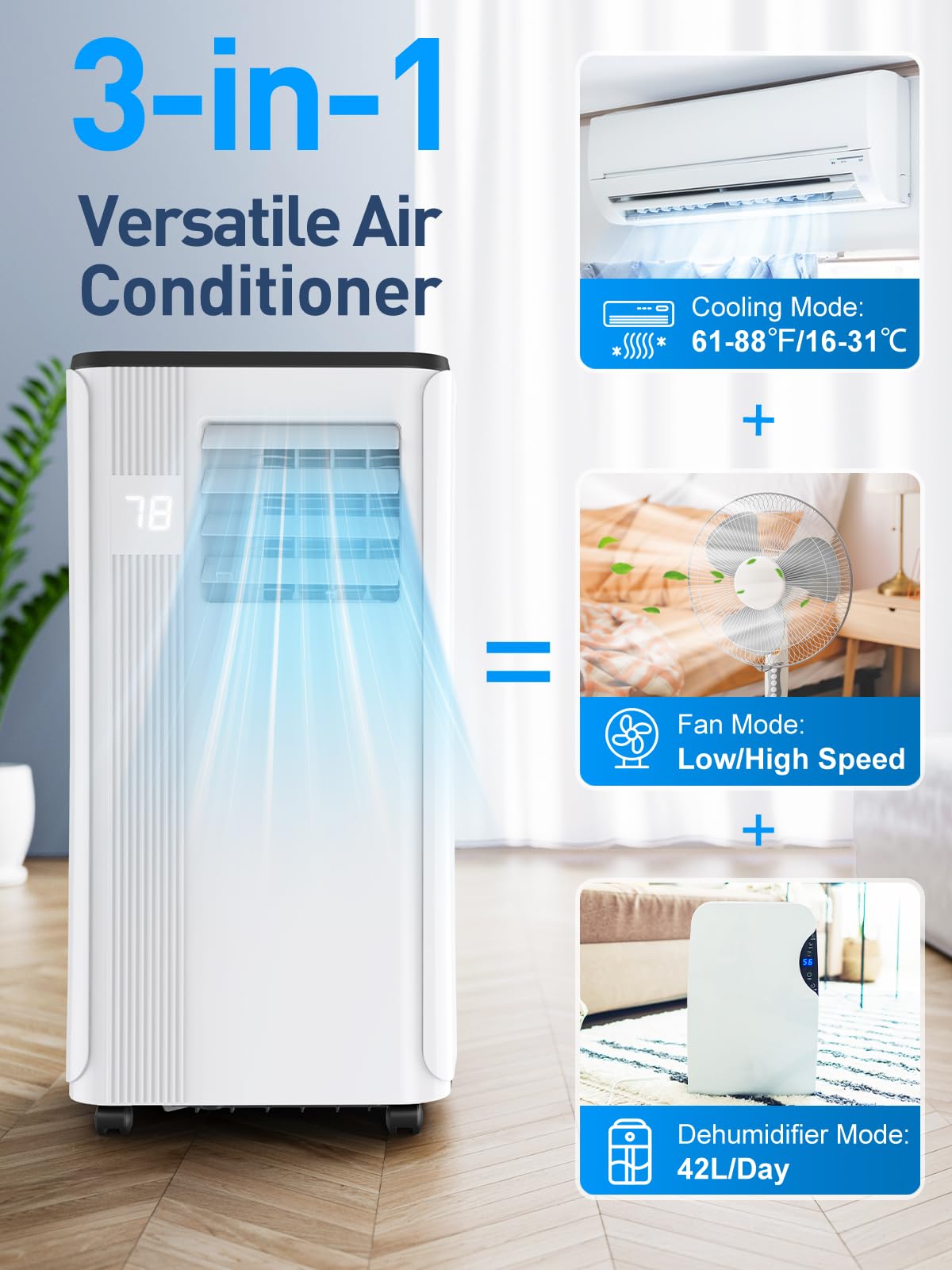 Portable Air Conditioners - 2025 Upgraded 10000 Btu Portable Ac For Room Up To 450 Sq. Ft, 3 In 1 Ac Unit With 24H Timer, Smart