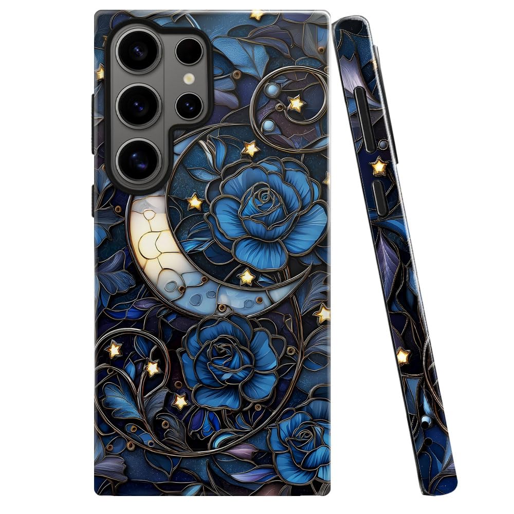 Case for Samsung Galaxy S26 Ultra,Stained Glass Moon Mosaic Dark Academia Phone Case Military-Grade Drop Protection Cover for Wo