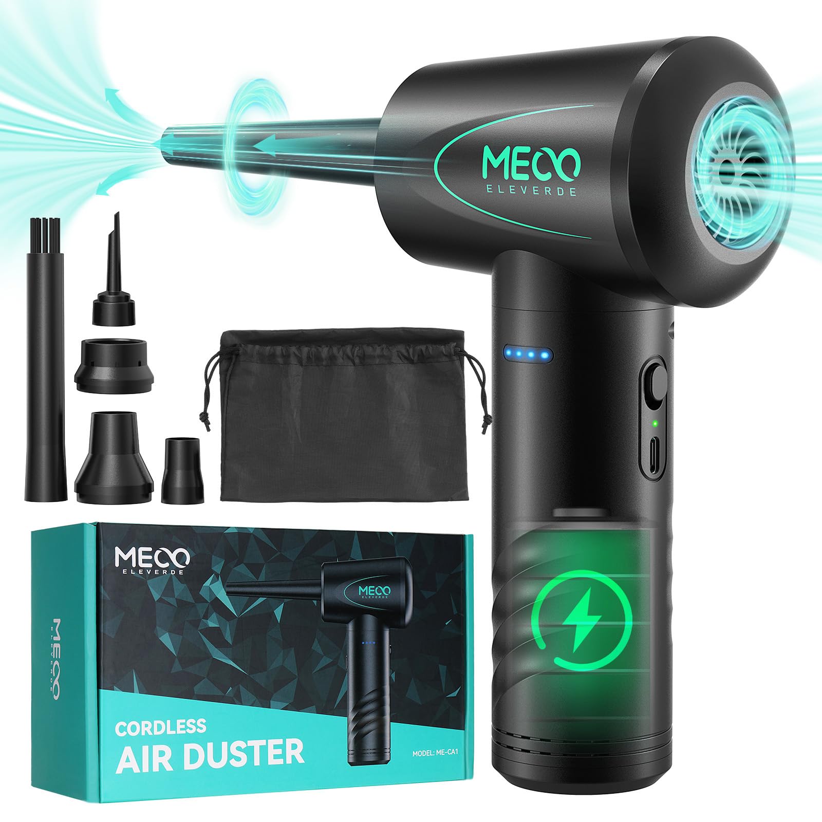 MECO ELEVERDE Compressed Air Duster Electronics, 100000RPM Air Blower, Electric Air Duster for Computer Keyboard Cleaner PC Home