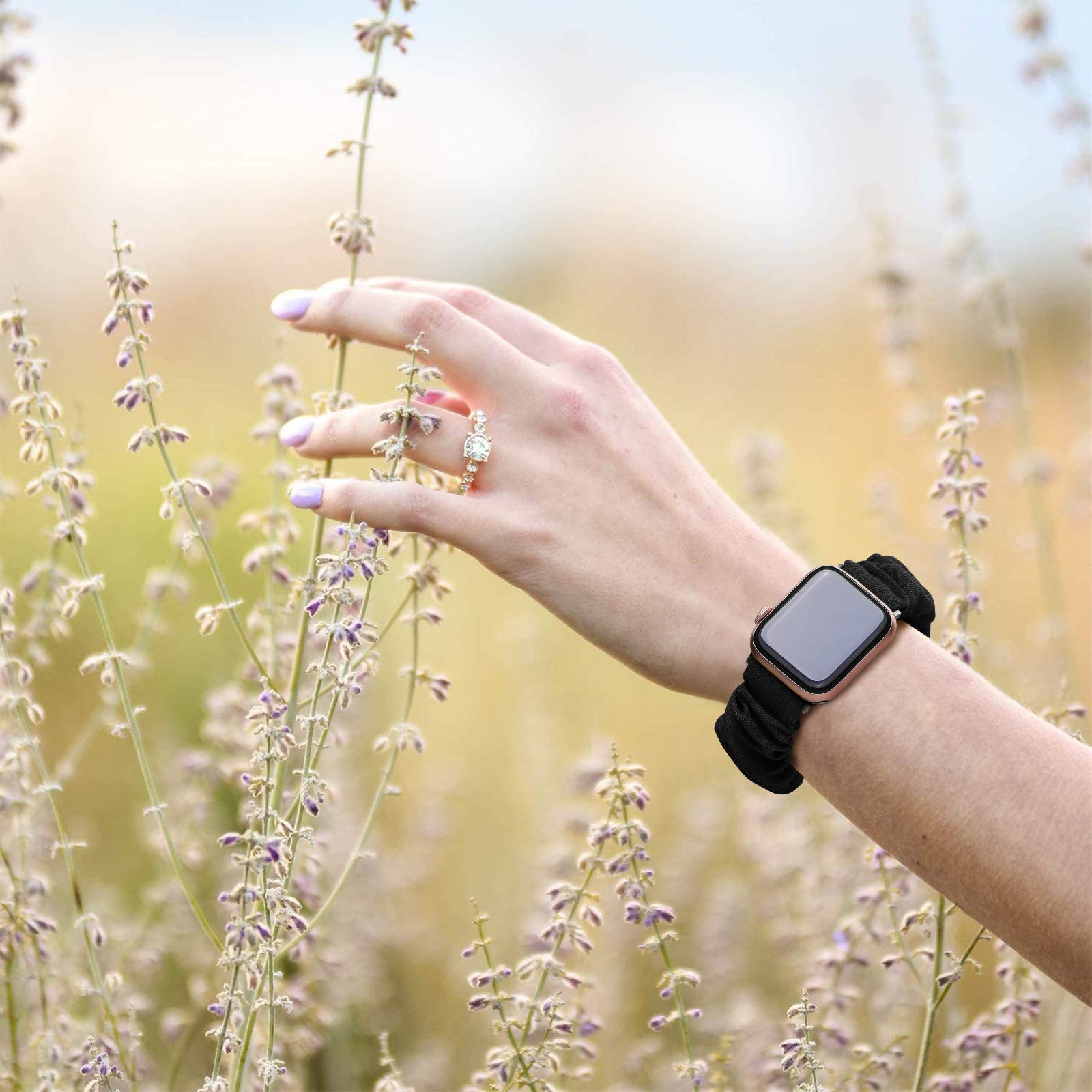 Recoppa Compatible For Apple Watch Band Scrunchie 38Mm 40Mm 41Mm 42Mm 44Mm 45Mm Cute Printed Elastic Solo Loop Bands Women Brace