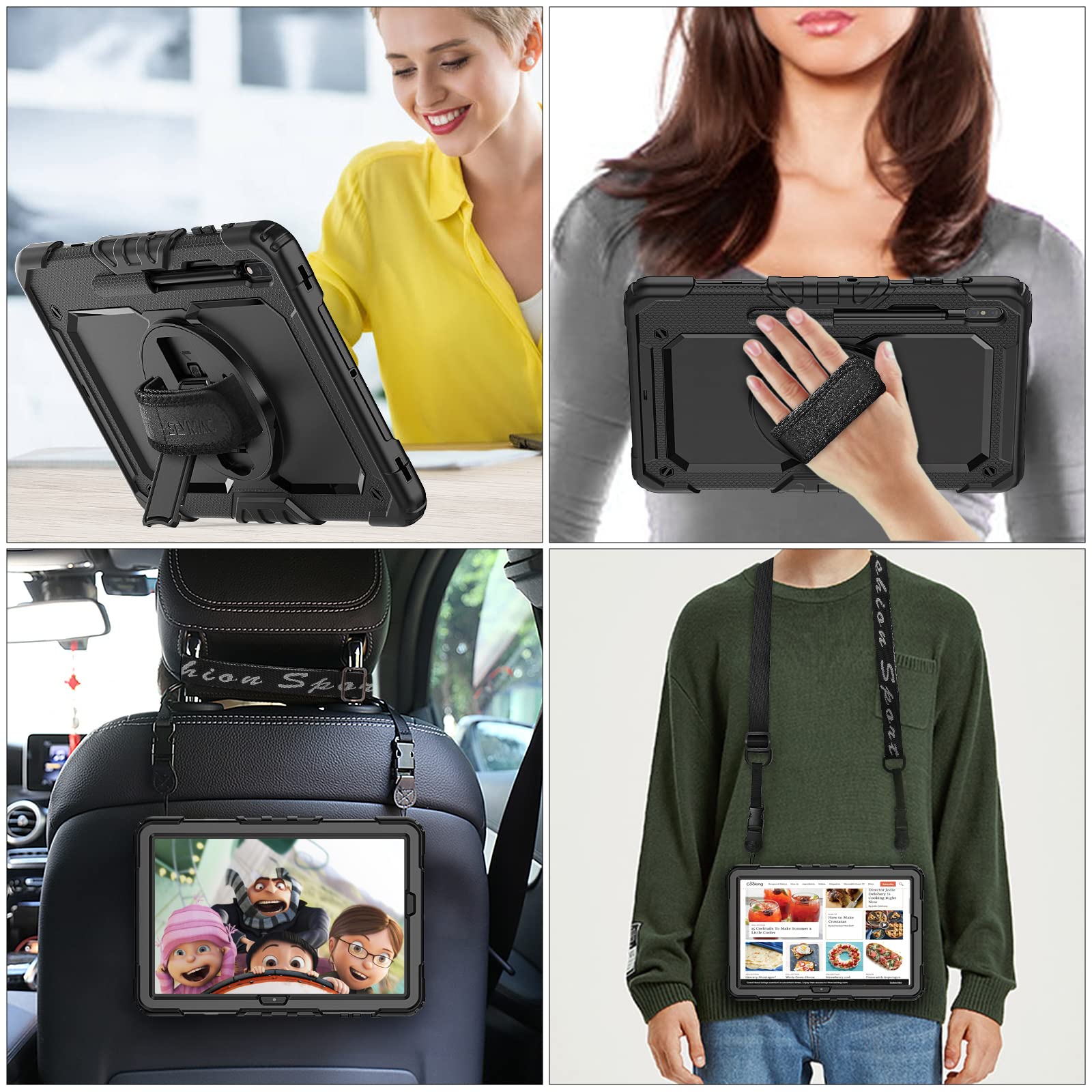 Seymac Stock Case For Samsung Galaxy Tab S8 Plus/ S7 Fe 5G Case 12.4'' With Screen Protector Pencil Holder [360 Rotating Hand St