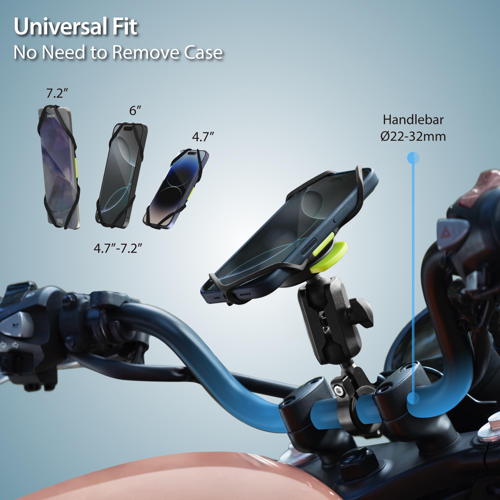 Bone Moto Tie Connect Kit 3 - Handlebar, Magnetic Motorcycle Phone Mount, Detachable & 360 Rotatable, Heavy Duty & Shock-Absorbi