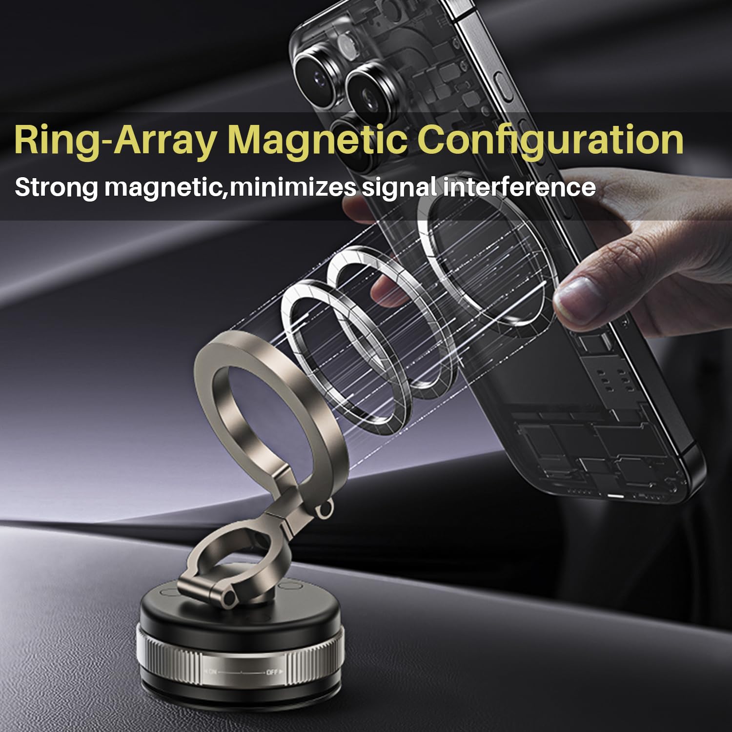 Repmidfer 360 Rotation Vacuum Magnetic Phone Holder For Car, Strong Magnetic Suction Cup Phone Mount, Dual-Axis Adjustable Arm P