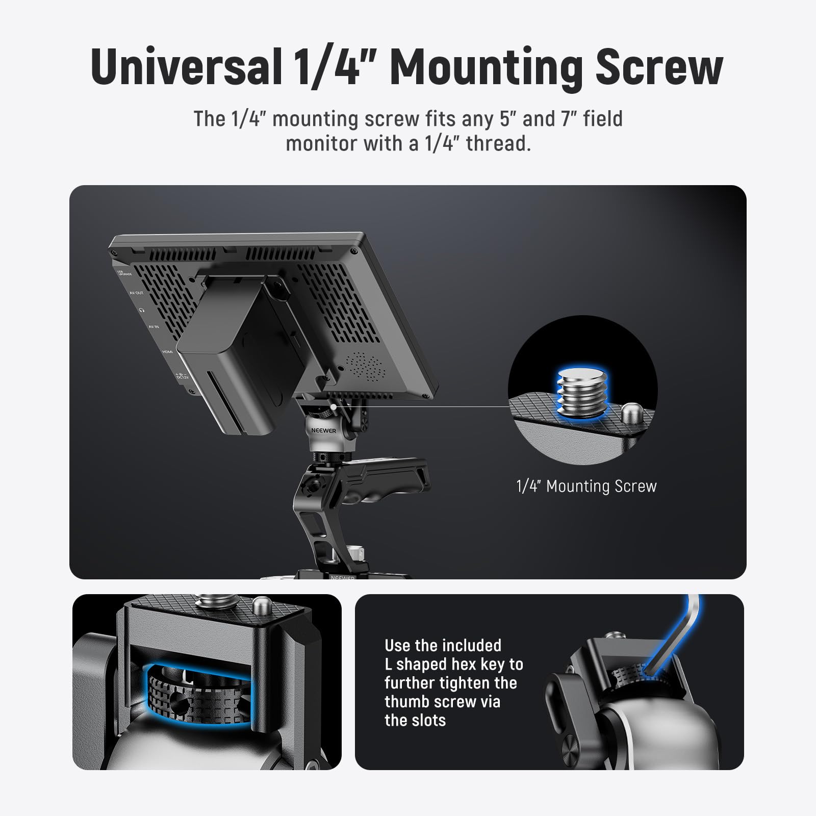 Neewer Color Blocking Camera Monitor Mount With Cold Shoe, Anti Twist 1/4'' Screw, 360 Swivel 180 Tilt Damping, Compatible With