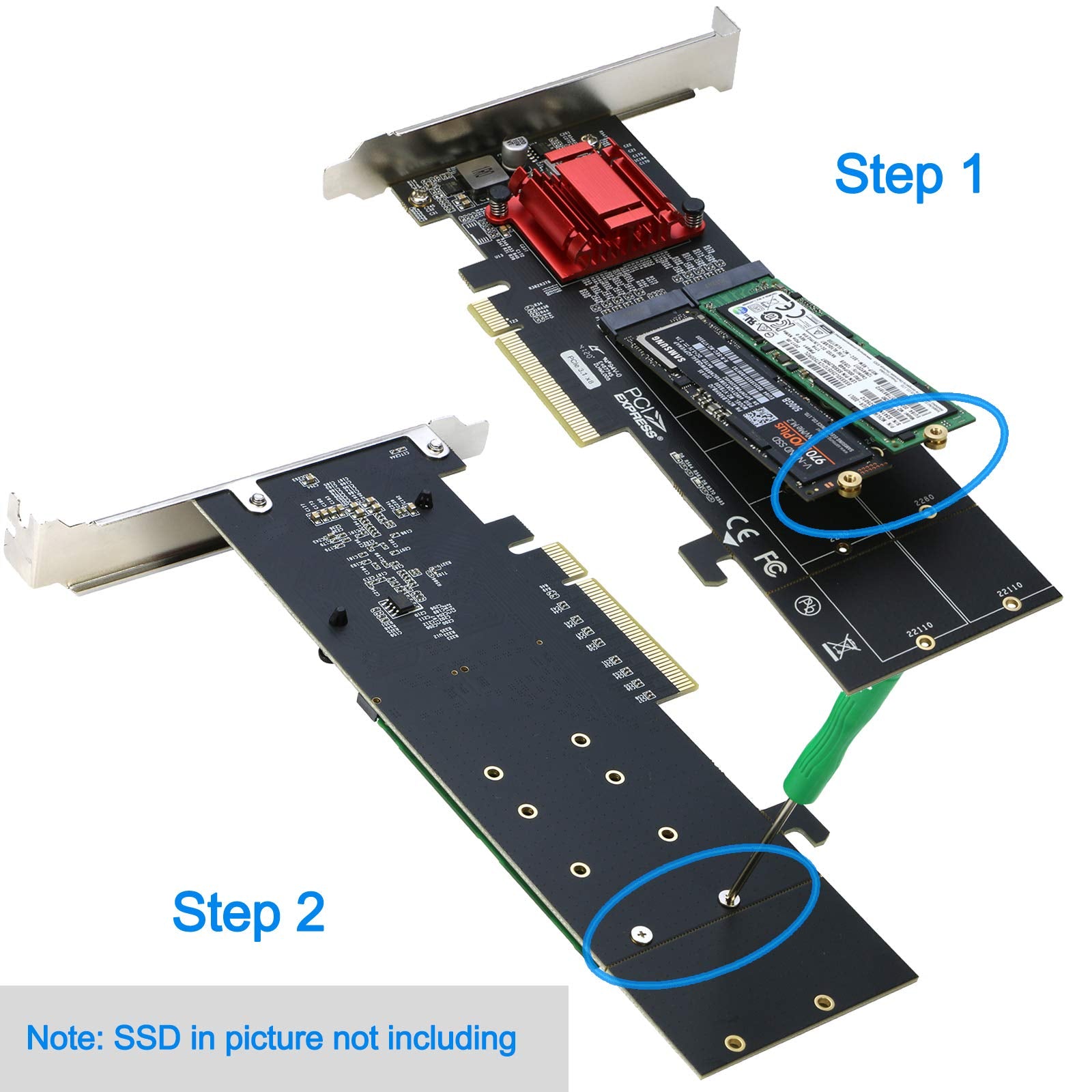 Dual Nvme Pcie Adapter, Riitop M.2 Nvme Ssd To Pci E 3.1 X8/X16 Card Support M.2 (M Key) Nvme Ssd 22110/2280/2260/2242/2230