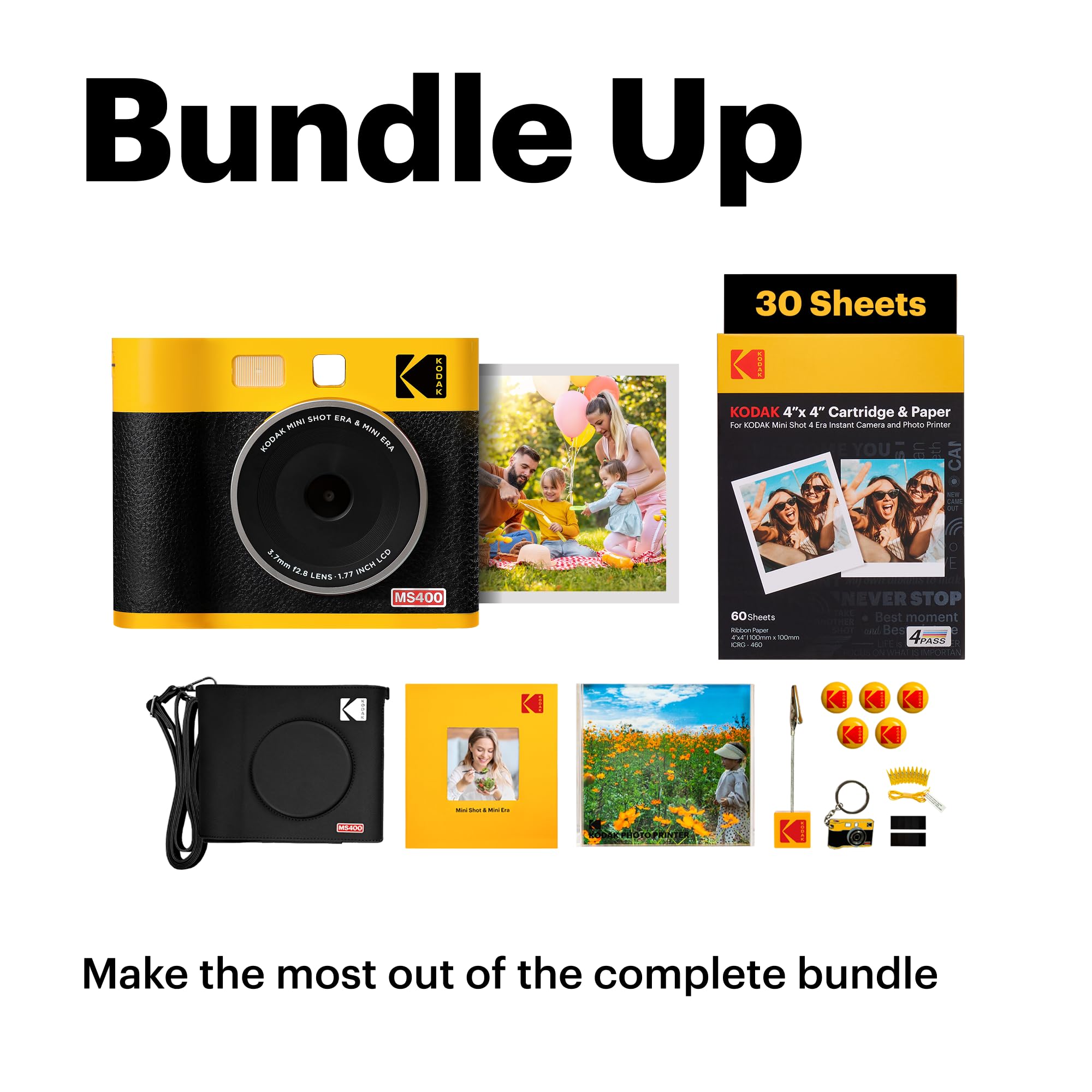 Kodak Mini Shot 4 Era 4Pass 2-In-1 Instant Camera And Photo Printer (4X4) (Yellow, Camera + 70 Sheets + Gift Accessories)