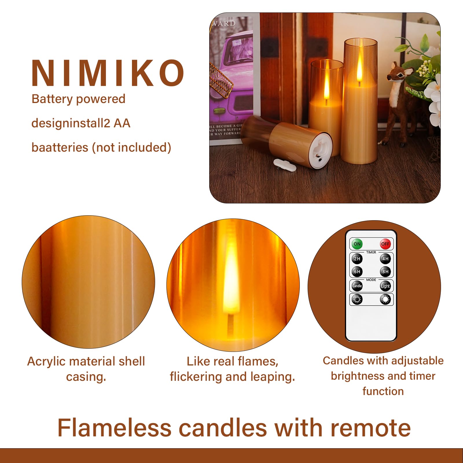 Nimiko Flickering Flameless Candles 7Pcs Upgraded Realistic Dancing Flame Battery Operated Candles,Led Candles With Remote And T