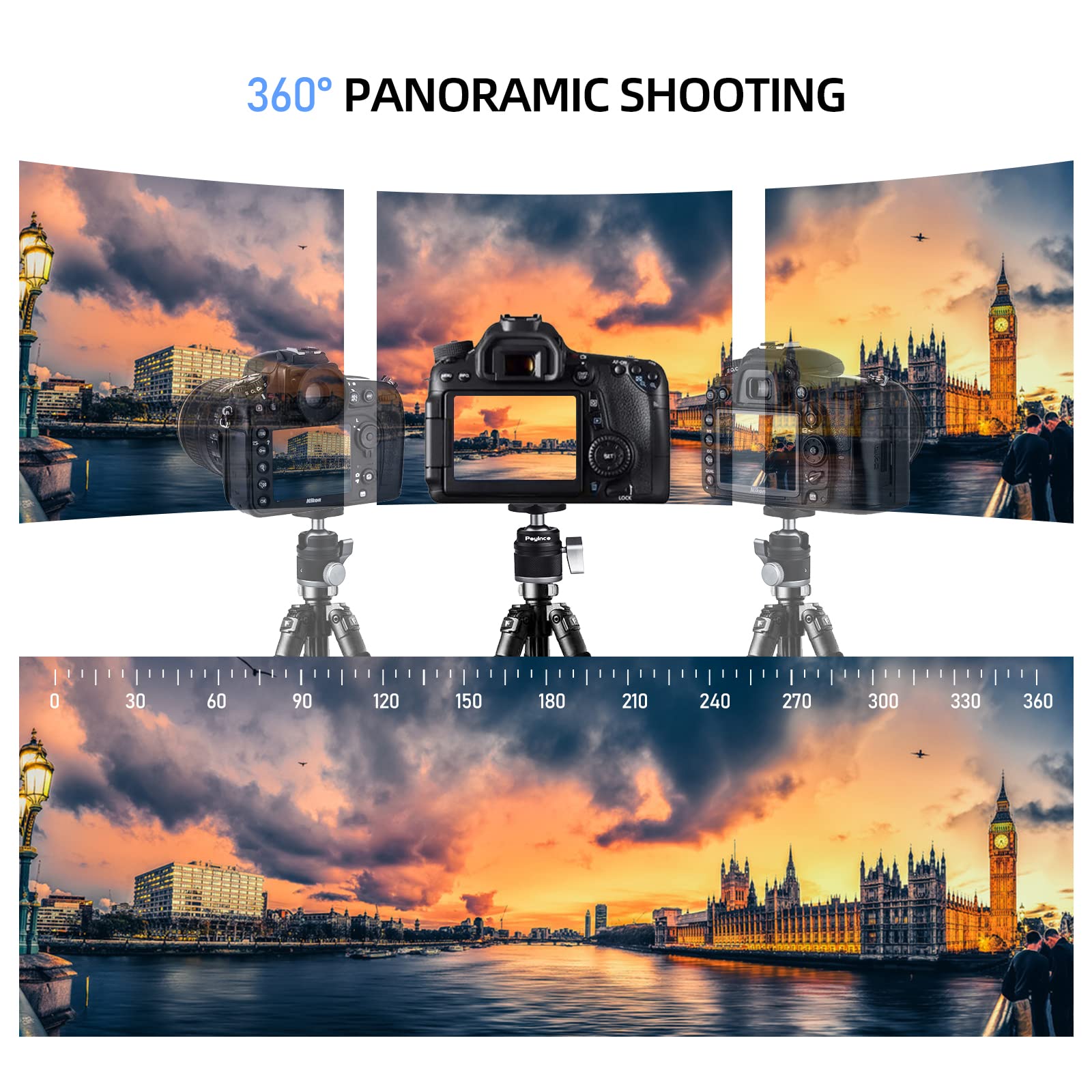 Poyinco Mini Ball Head With 1/4' Screw 3/8' Thread Mount Adapter 360 Degree Rotatable Aluminum Tripod Head For Dslr, Monopod, Phone, Gopro, Camcorder, Max Load 9.9Lbs/4.5Kg