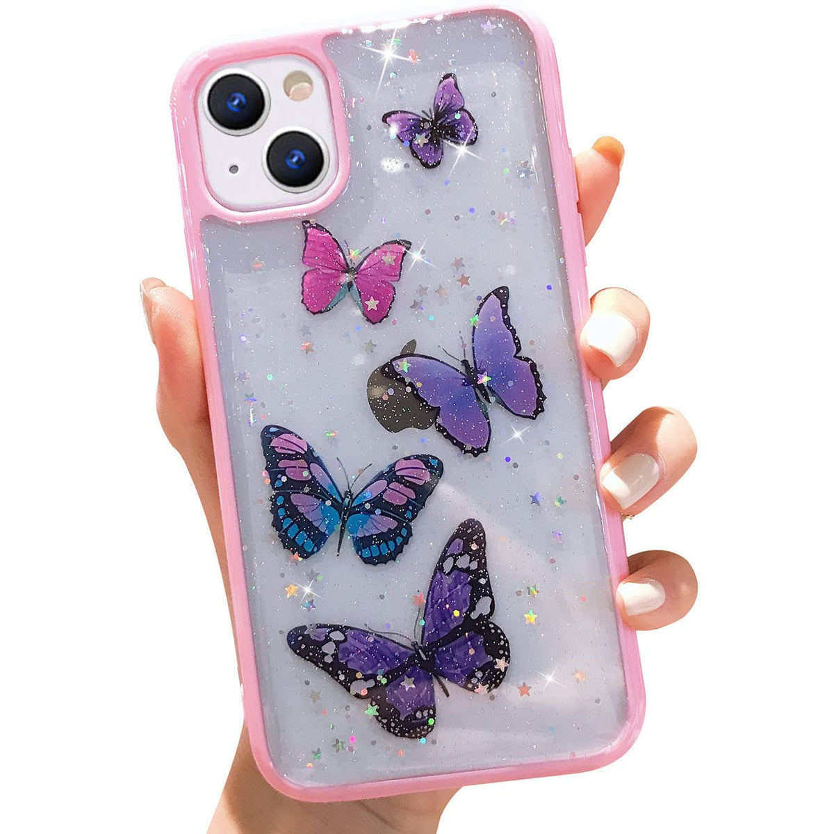 Wzjgzdly Butterfly Bling Clear Case Compatible With Iphone 13, Glitter Case For Women Cute Slim Soft Slip Resistant Protective P