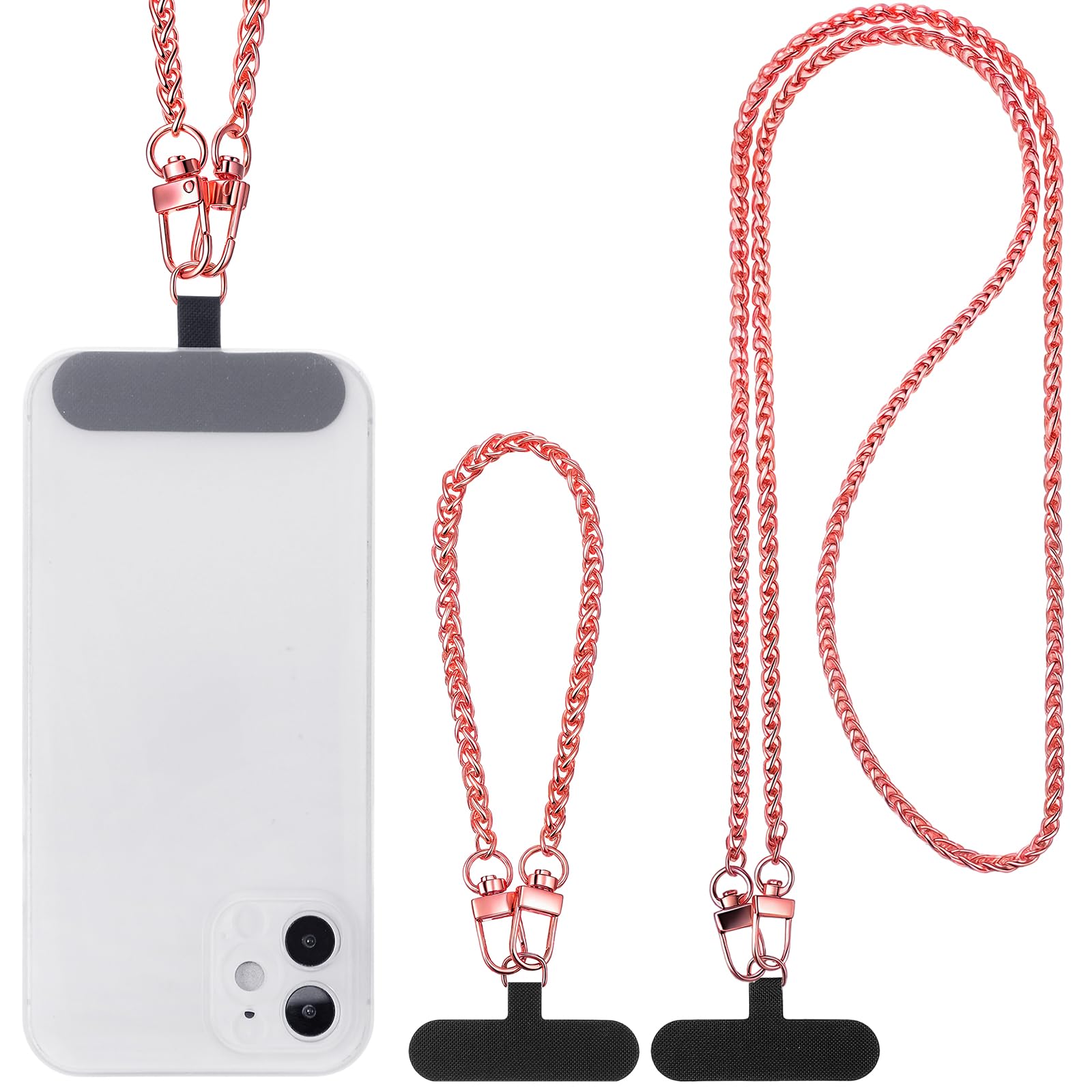 Canlierr 2 Pack Phone Chain Crossbody Phone Strap Lanyard Metal Neck Wrist Bracelet Chain Charm with Tether Tab for Women(Deep R