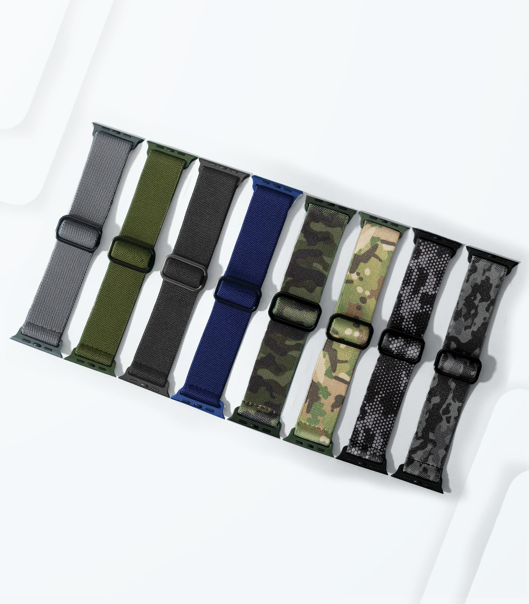 Thunderfit Nylon Smart Watch Band,Compatible With Apple Watch, Adjustable Strap 8 Pack (Charcoal Black, Navy Blue, Army Green, M