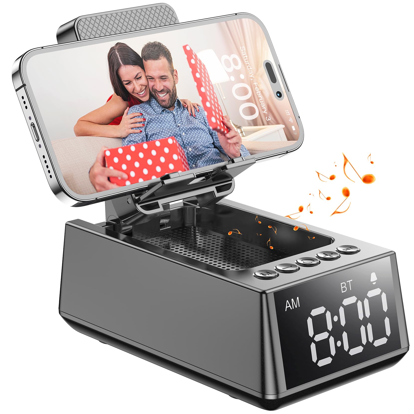 Birthday Gifts For Men Women, Cell Phone Stand Bluetooth Speaker With Anti Slip Base, Hd Surround Sound, & Alarm Clock, Cool Mul