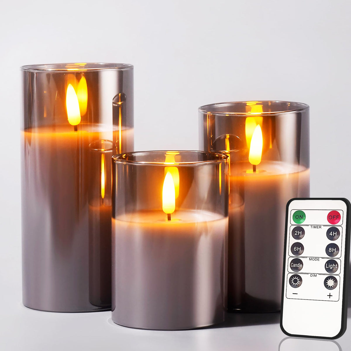 Glass Battery Operated Led Pillar Flameless Candles With10 Key Remote And Timer, Real Wax Candles Warm Color Wick Flickering Lig