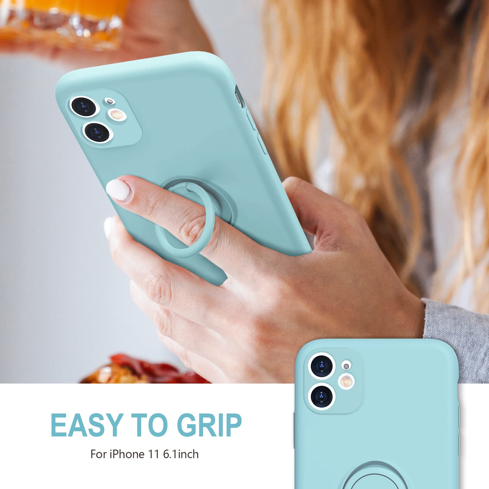 Hython For Iphone 11 Case With Ring Stand [360 Rotatable Ring Holder Magnetic Kickstand] [Support Car Mount] Slim Shockproof Sof