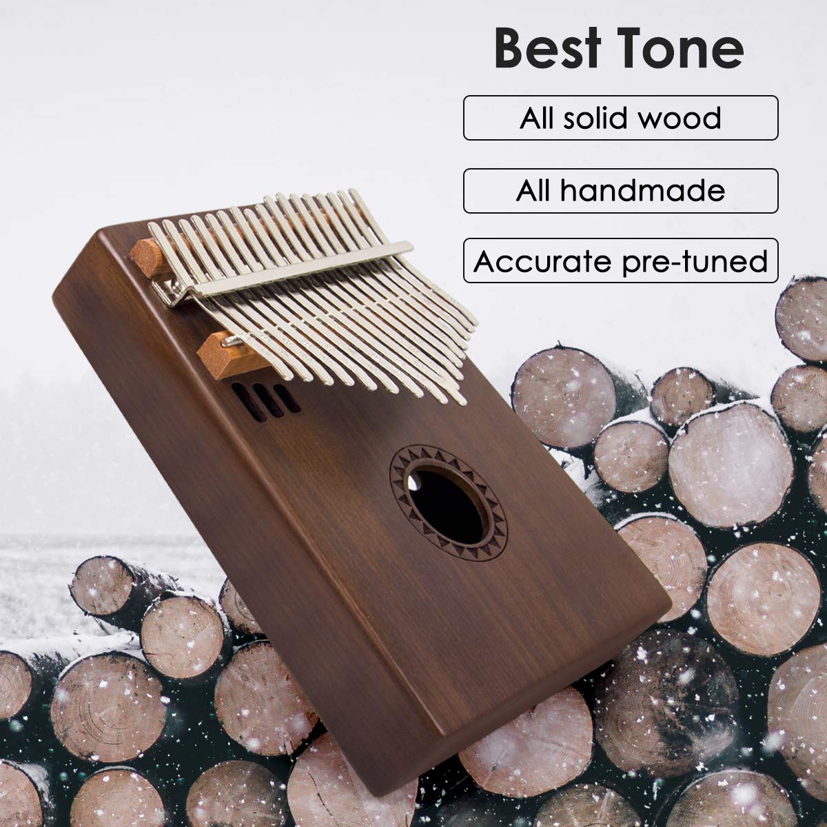 Kalimba Thumb Piano, Aklot 17 Keys Finger Piano Solid Wood Note Carved Starter With Case Tune Hammer Study Booklet Stickers