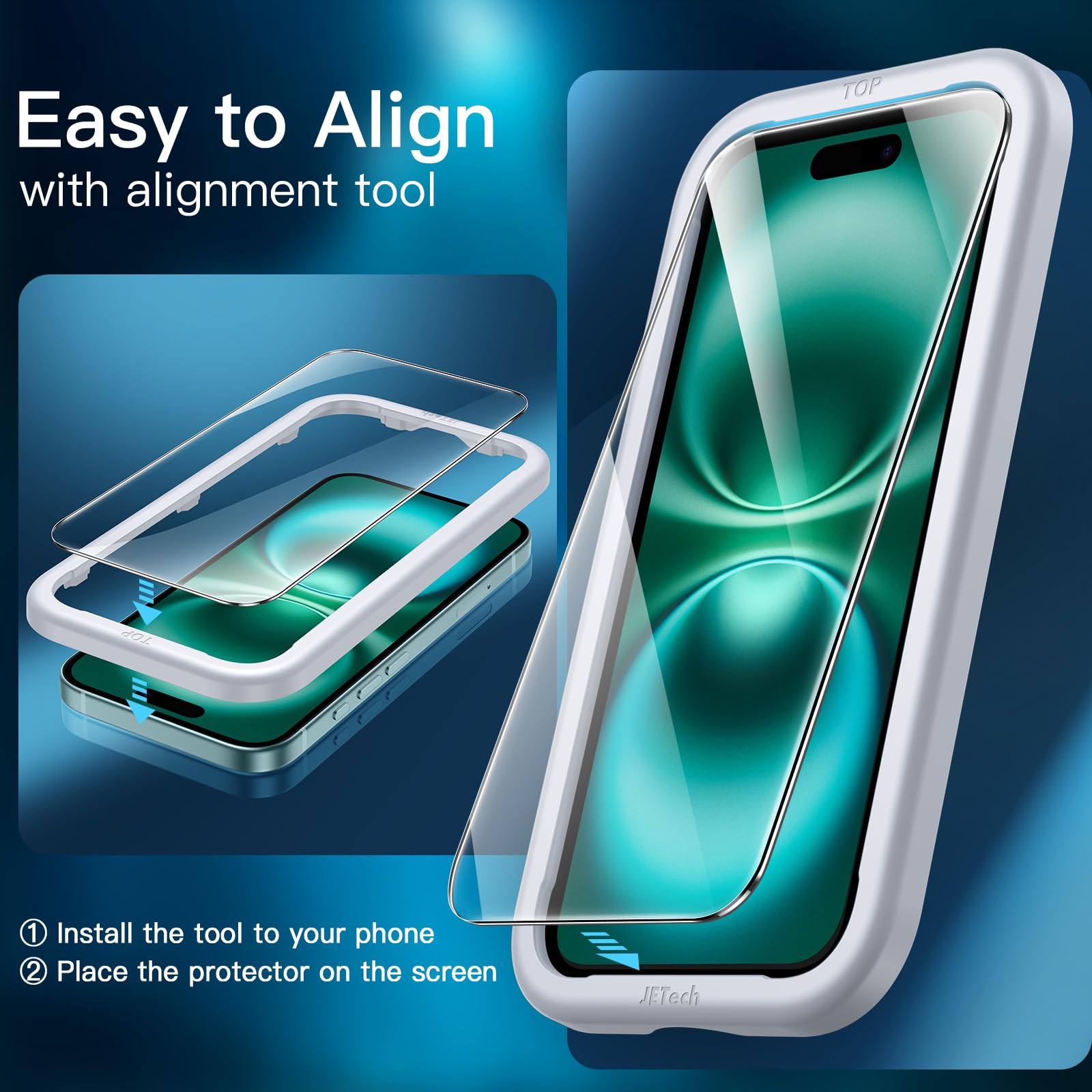 Jetech Screen Protector For Iphone 16 Plus 6.7 Inch, Tempered Glass Film With Easy Installation Tool, Case Friendly, Hd Clear, 2