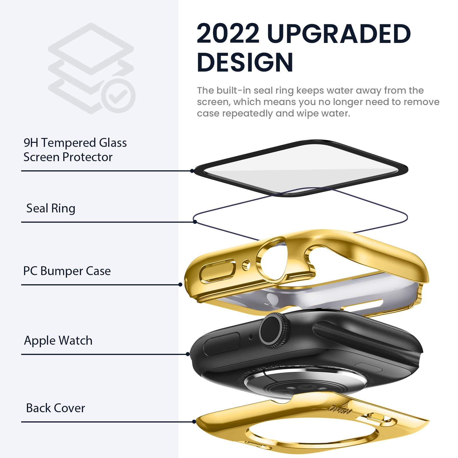 Tensea (2 In 1) For Waterproof Apple Watch Screen Protector Case Series 9 8 7 41Mm Accessories, Iwatch Protective Pc Face Cover