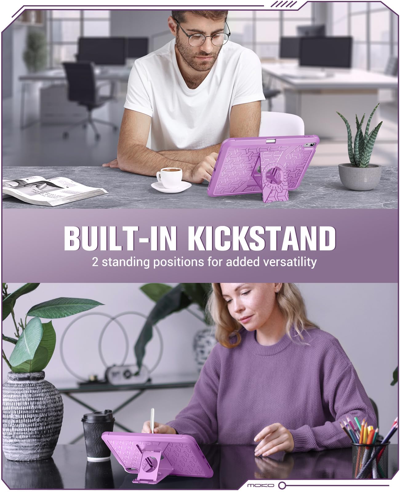 MoKo for iPad Air 6th Generation 11 Inch Case M2 2024, iPad Air 5th/4th Gen 2022/2020, Heavy Duty Shockproof Full Body Cover with Built in Screen Protector & Pencil Holder for iPad Air 6/5/4, Lilac