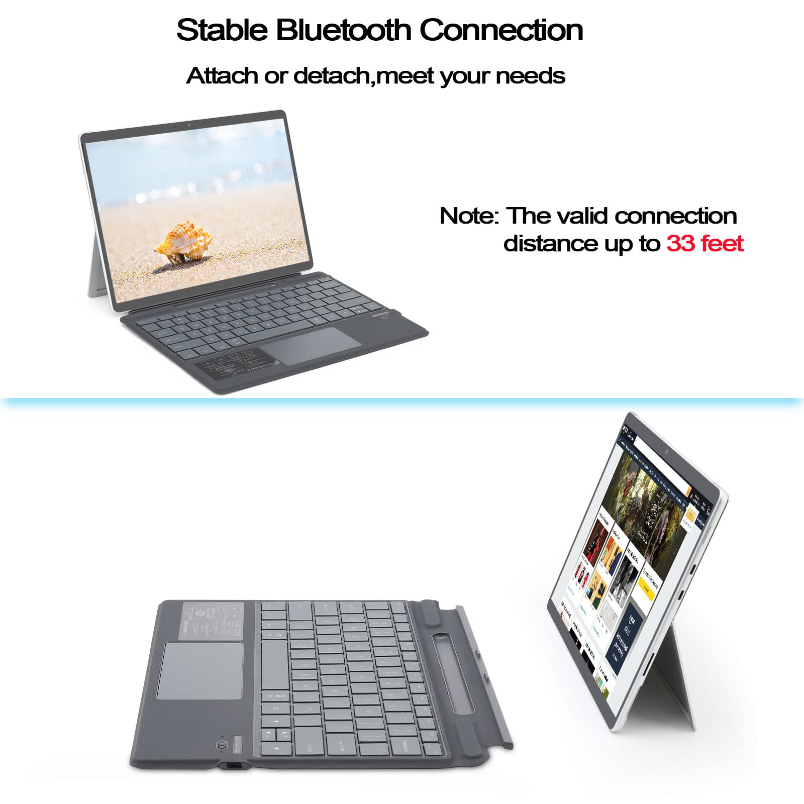 Qulose Surface Pro 8 Keyboard, 7 Color Backlight Keyboard For Surface Pro 8 13 Inch, Detachable Surface Pro 9 2022 / Surface Pro