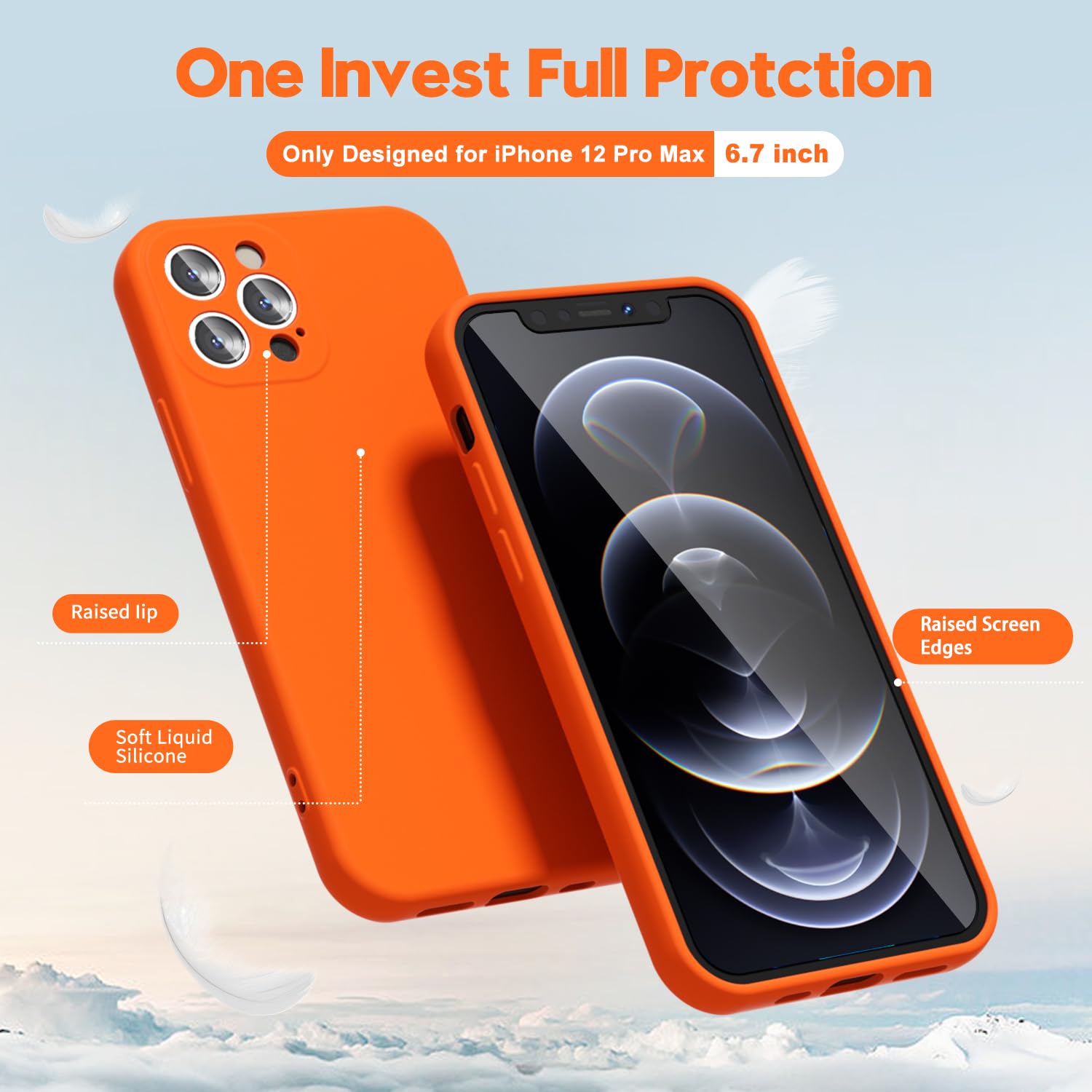 Oakxco For Iphone 12 Pro Max Case Liquid Silicone, Fluorescent Bright Solid Color, Soft Rubber Gel Elegant Aesthetic Cover, Thin