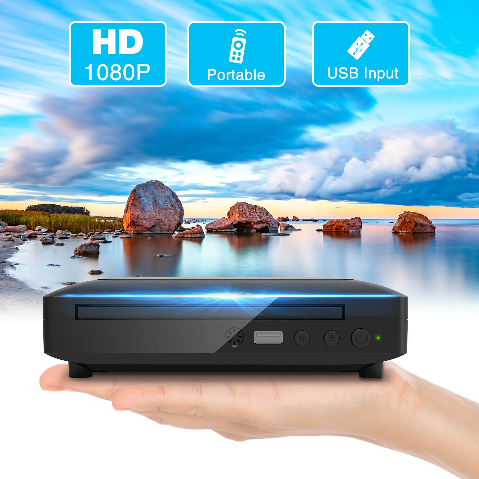 Ceihoit Mini Hd Dvd Player, Cd Players For Home, Dvd Players For Tv, Hdmi And Rca Cable Included, Up Convert To Hd 1080P, All Region, Breakpoint Memory, Built In Pal/Ntsc, Usb 2.0