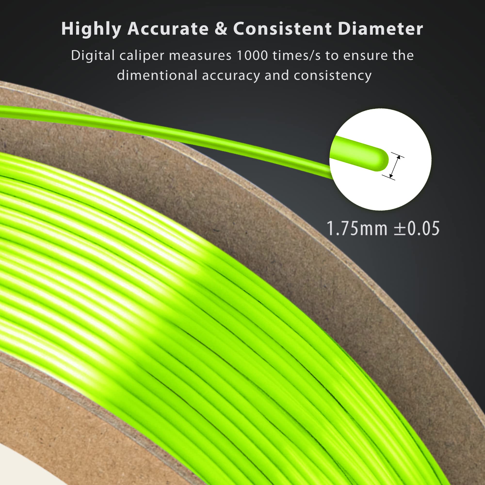 Duramic 3D Shiny Silk Pla Filament 1.75Mm Shiny Metallic Pla Filament Dimensional Accuracy +/- 0.05 Mm Neon Green