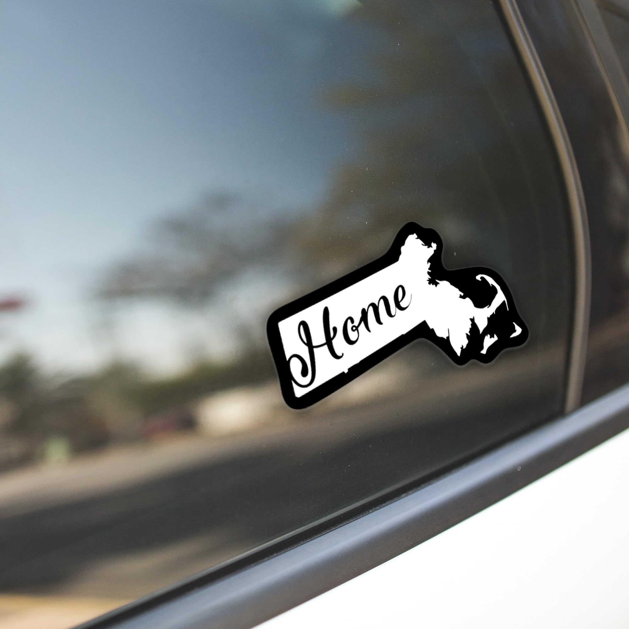 Massachusetts Home State Vinyl Decal | 5.5'' X 2.8'' White On Black | For Cars, Trucks, Laptops, Windows & More | Kcd1939