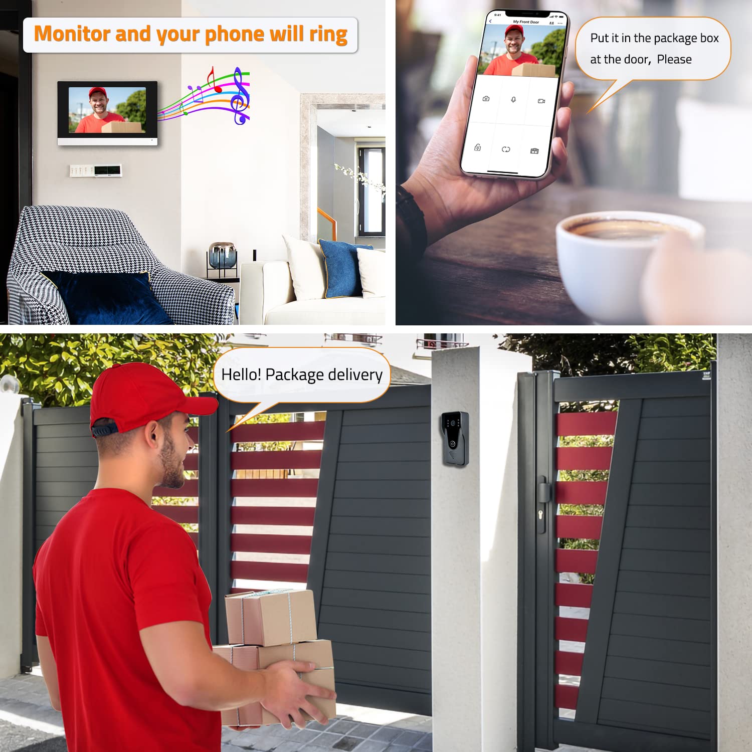 Wireless Ip Video Doorbell Intercom System, Wifi 7 Inch Monitor With Metal Hd Door Camera (Wired Power), Video Intercom With 32G Card Record, App Remote 2 Way Audio, Unlock For Home Security System