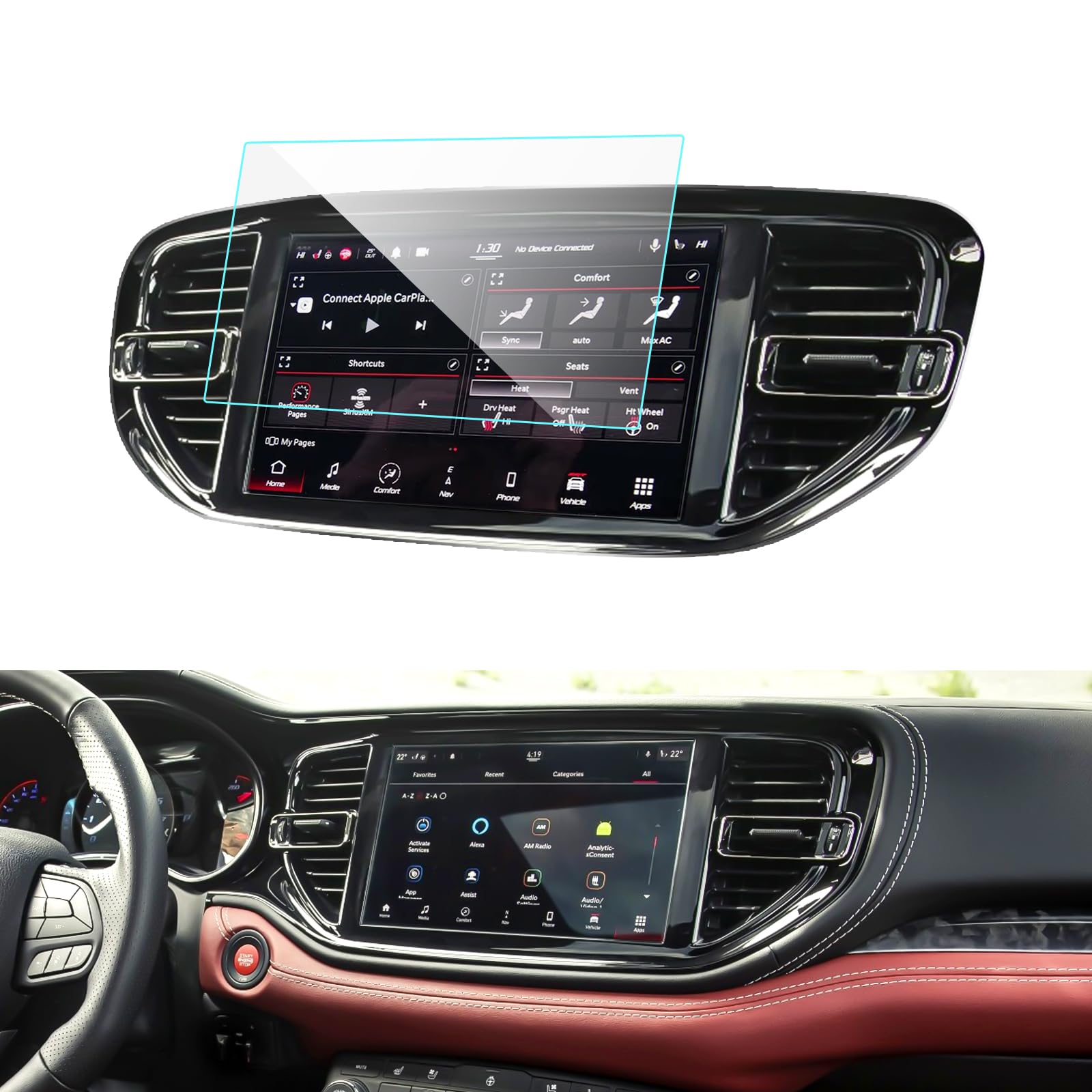 Zclinko Screen Protector For 2021 2022 2023 2024 2025 Dodge Durango R/T Accessories Tempered Glass 2024 2025 Durango Gt Screen Durango Touchscreen Protector