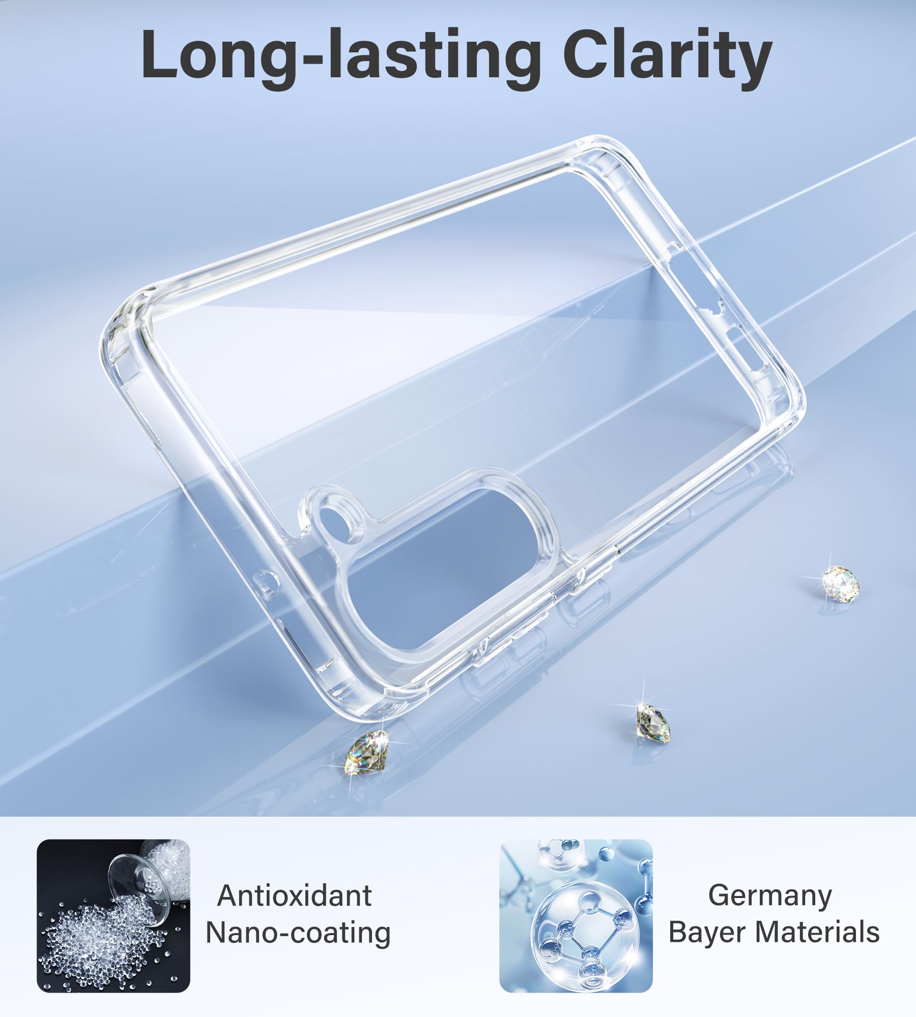 Vakoo Case For Samsung Galaxy S23 5G |  Clear Anti-Yellowing, Hard Back, Military-Grade Drop Protection, Supports Wireless Charg